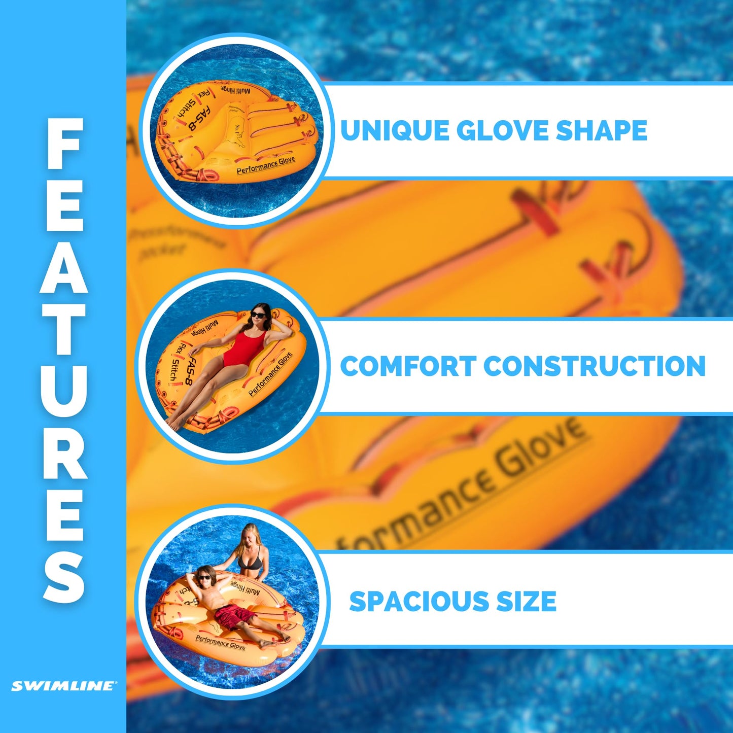 Swimline Giant Inflatable Baseball Glove Pool Float – 62in, Brown