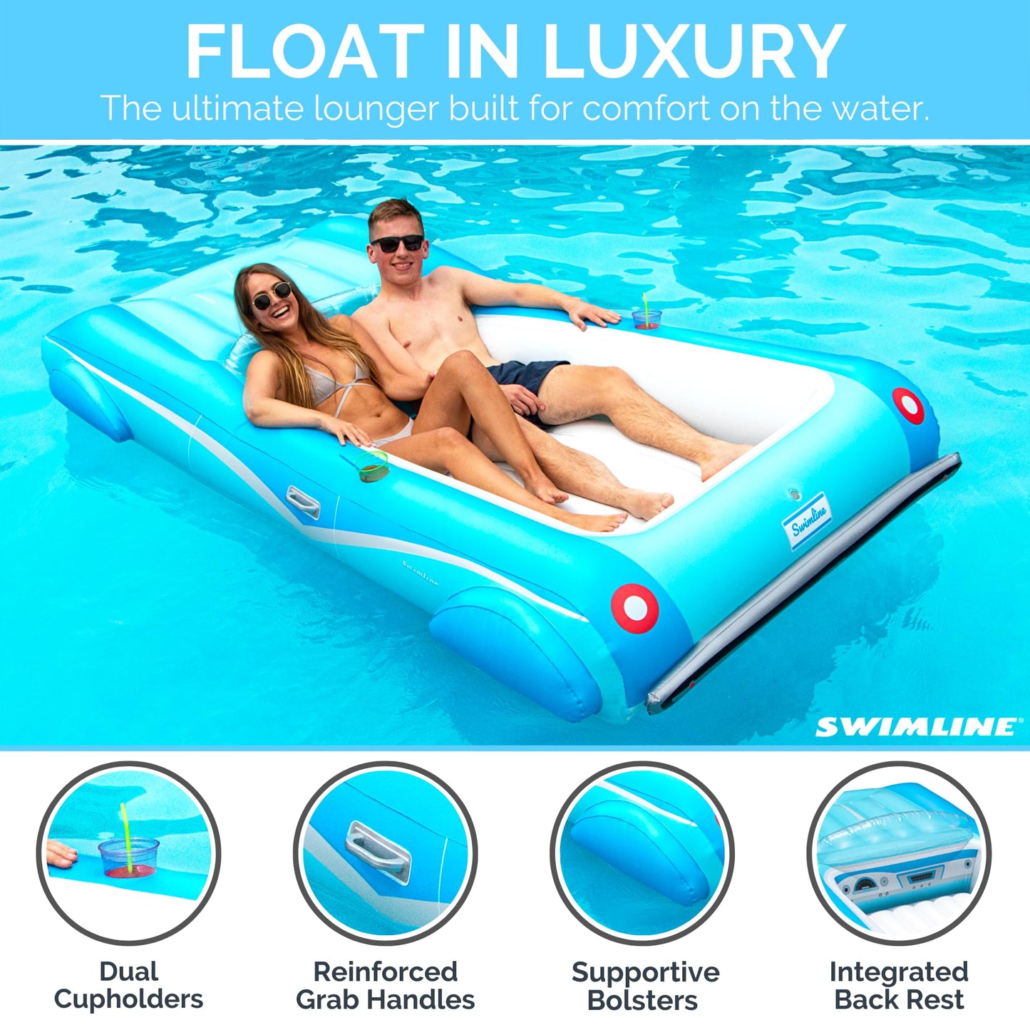 Swimline Classic Convertible Pool Float Lounger – 3-Passenger, Blue