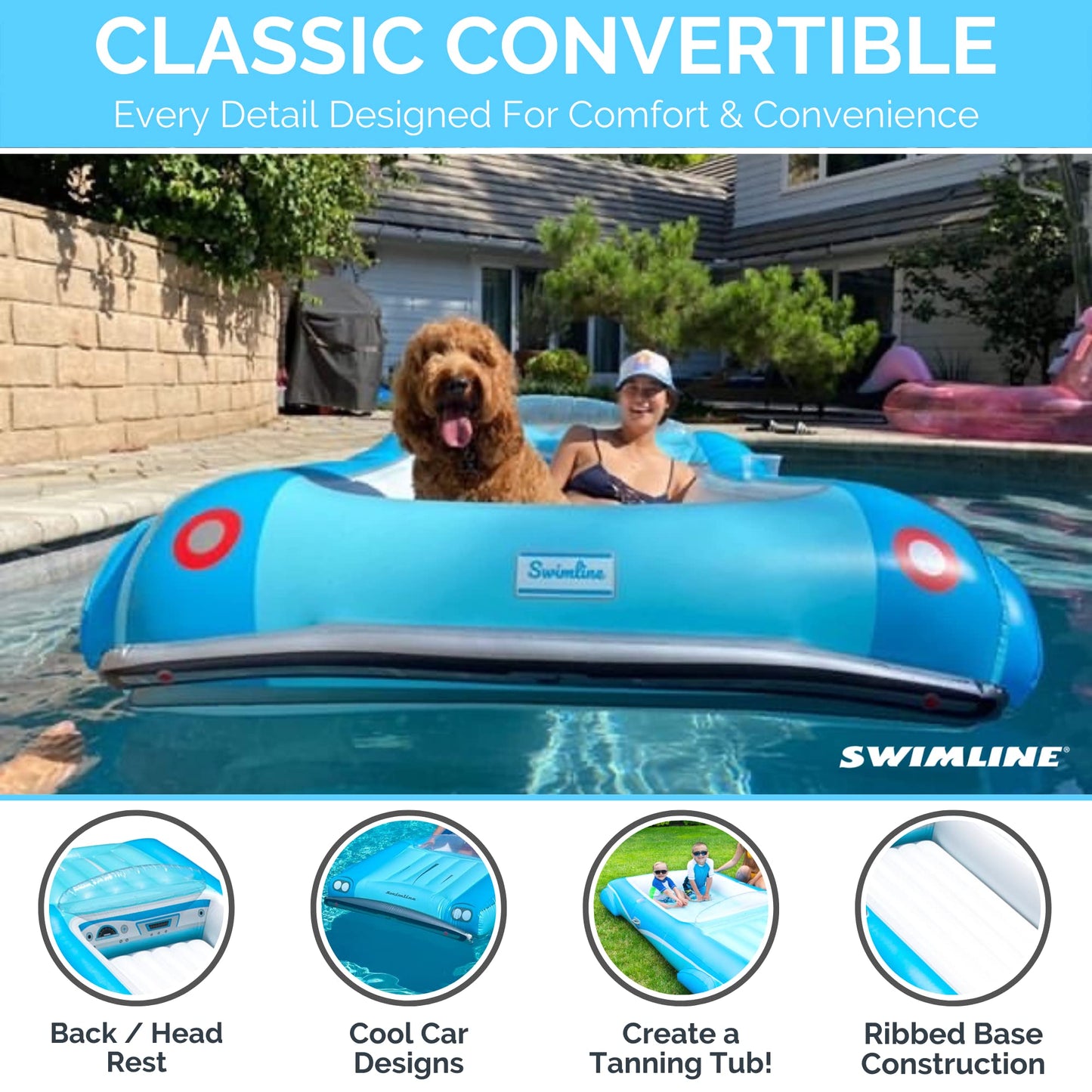 Swimline Classic Convertible Pool Float Lounger – 3-Passenger, Blue