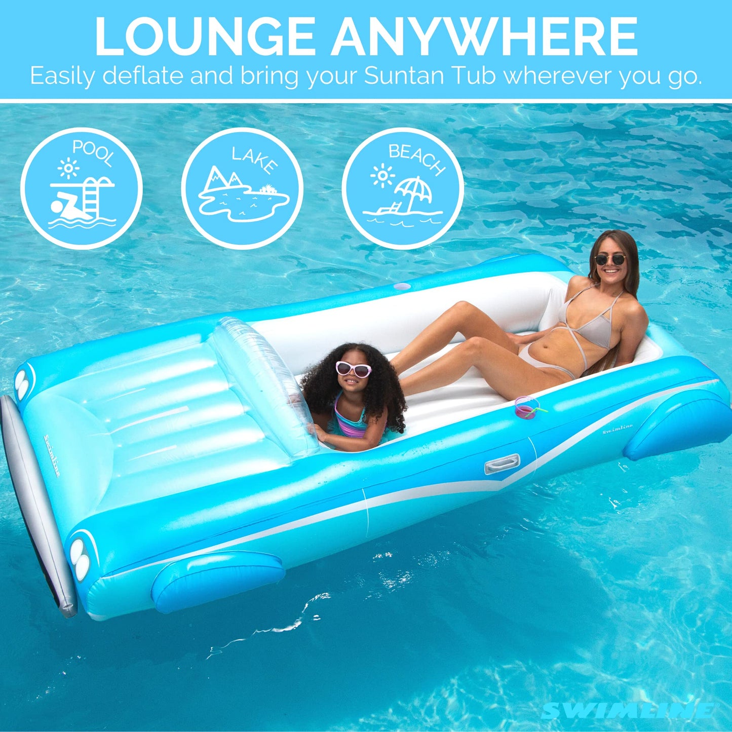 Swimline Classic Convertible Pool Float Lounger – 3-Passenger, Blue