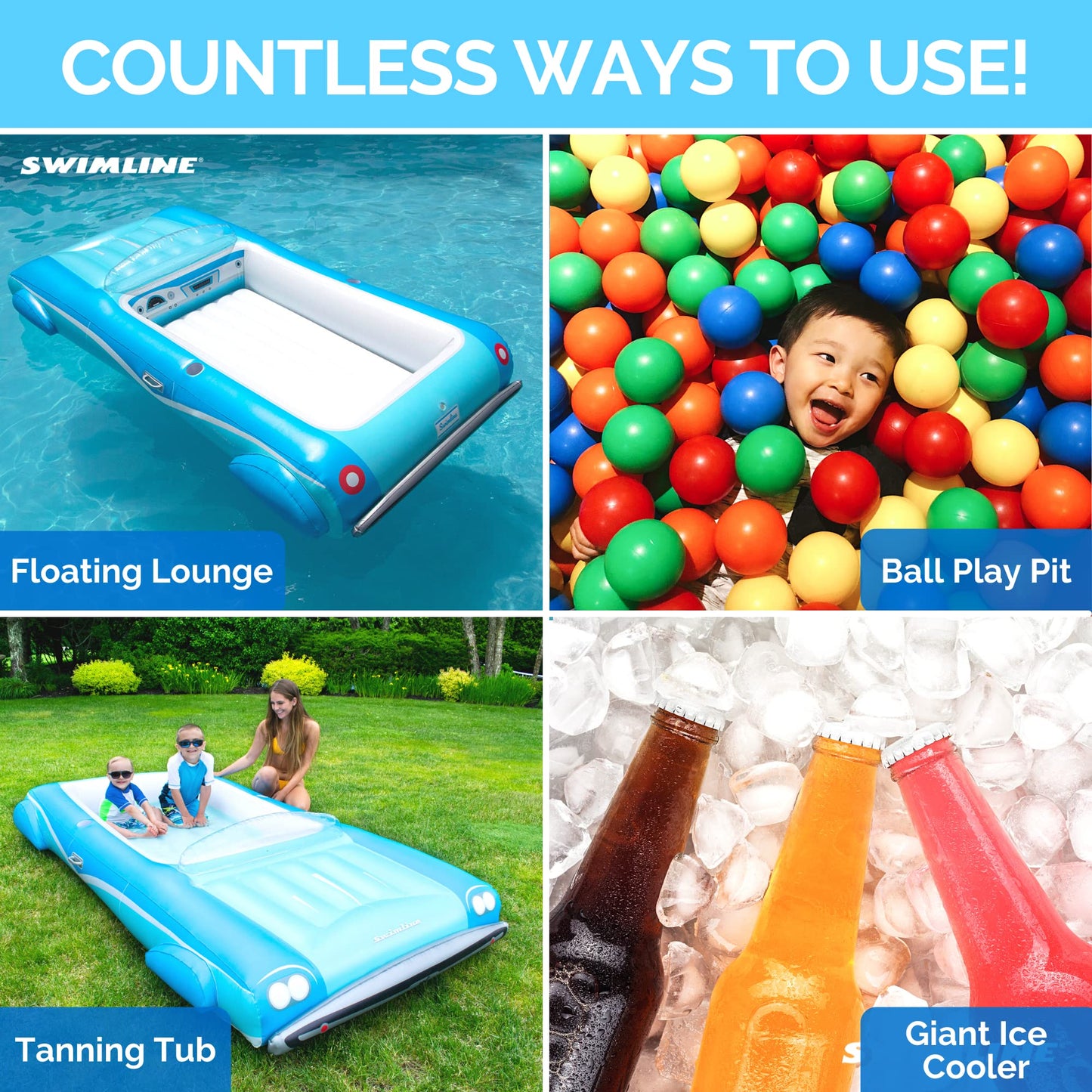 Swimline Classic Convertible Pool Float Lounger – 3-Passenger, Blue