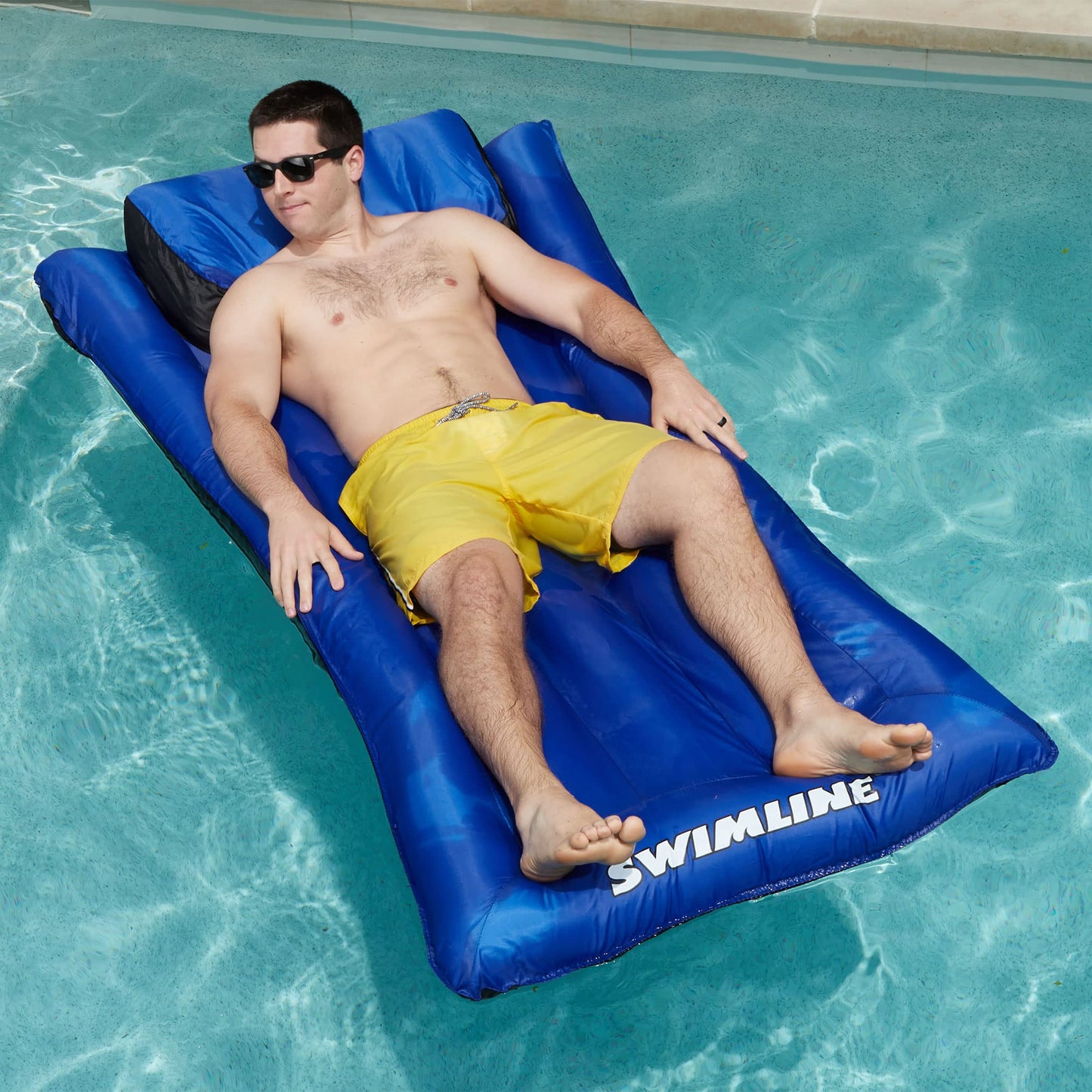 Swimline Original Fabric-Covered Pool Float Mattress – Large Lounger with Headrest