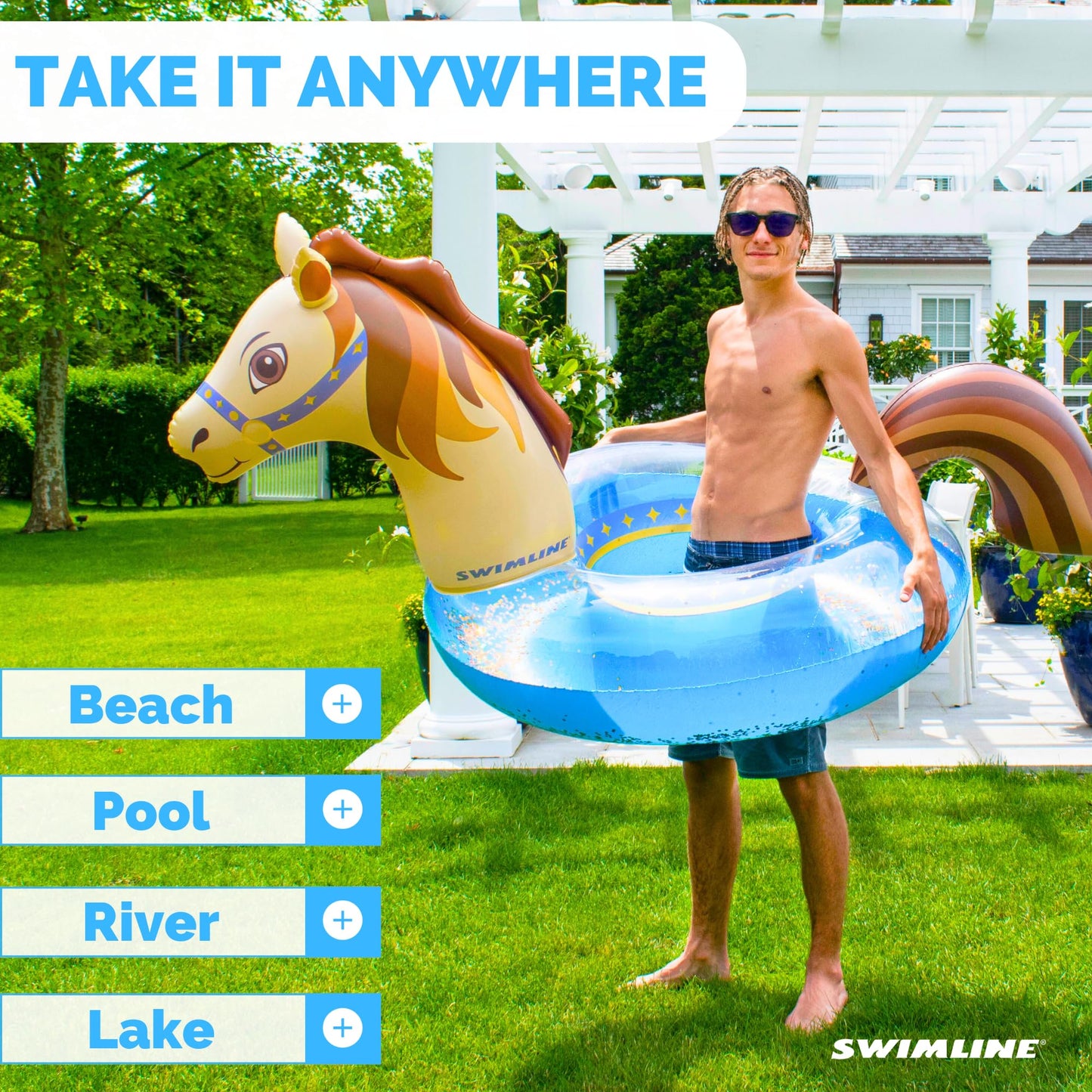 Swimline Glitter Hobby Horse Pool Ring – Inflatable Lounge Float for Adults & Teens