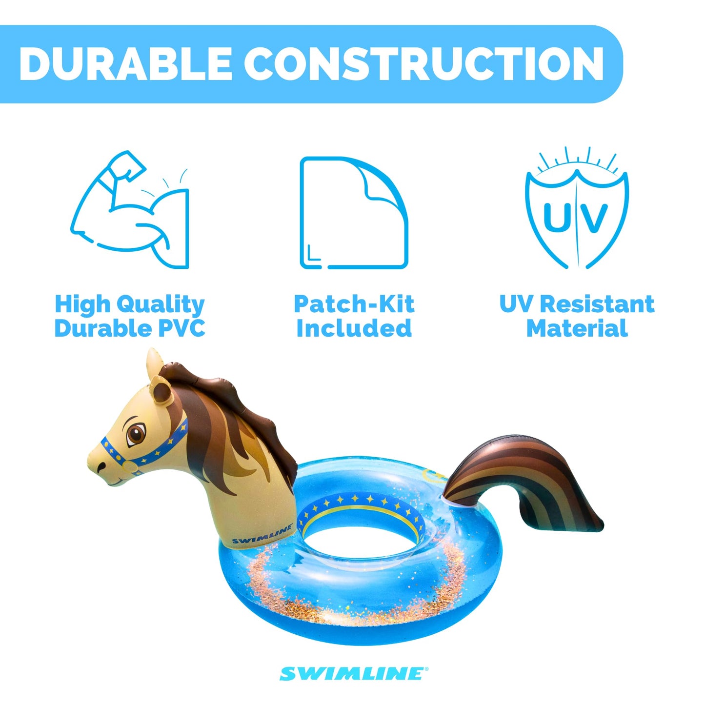 Swimline Glitter Hobby Horse Pool Ring – Inflatable Lounge Float for Adults & Teens