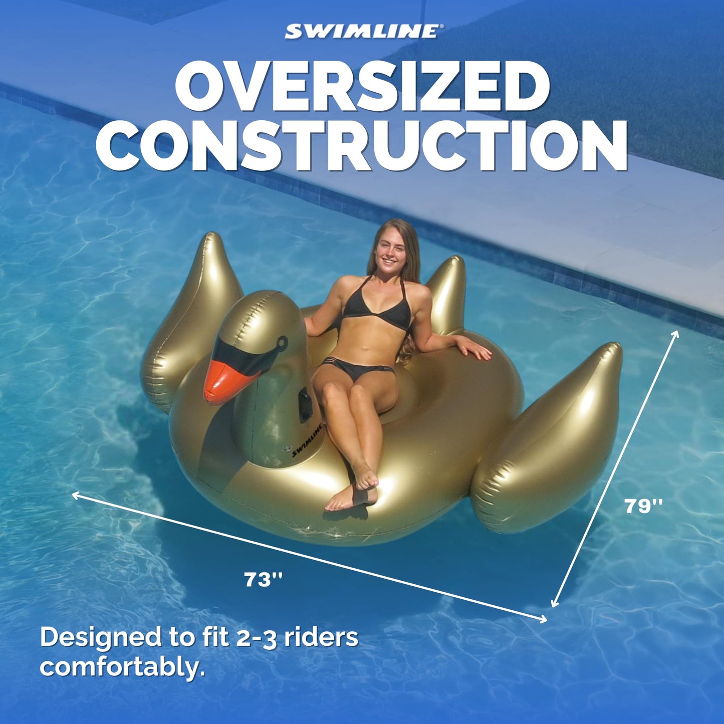 Swimline Original 90701 Inflatable Golden Goose Pool Float — Large Ride-On Lounge with Stable Wings