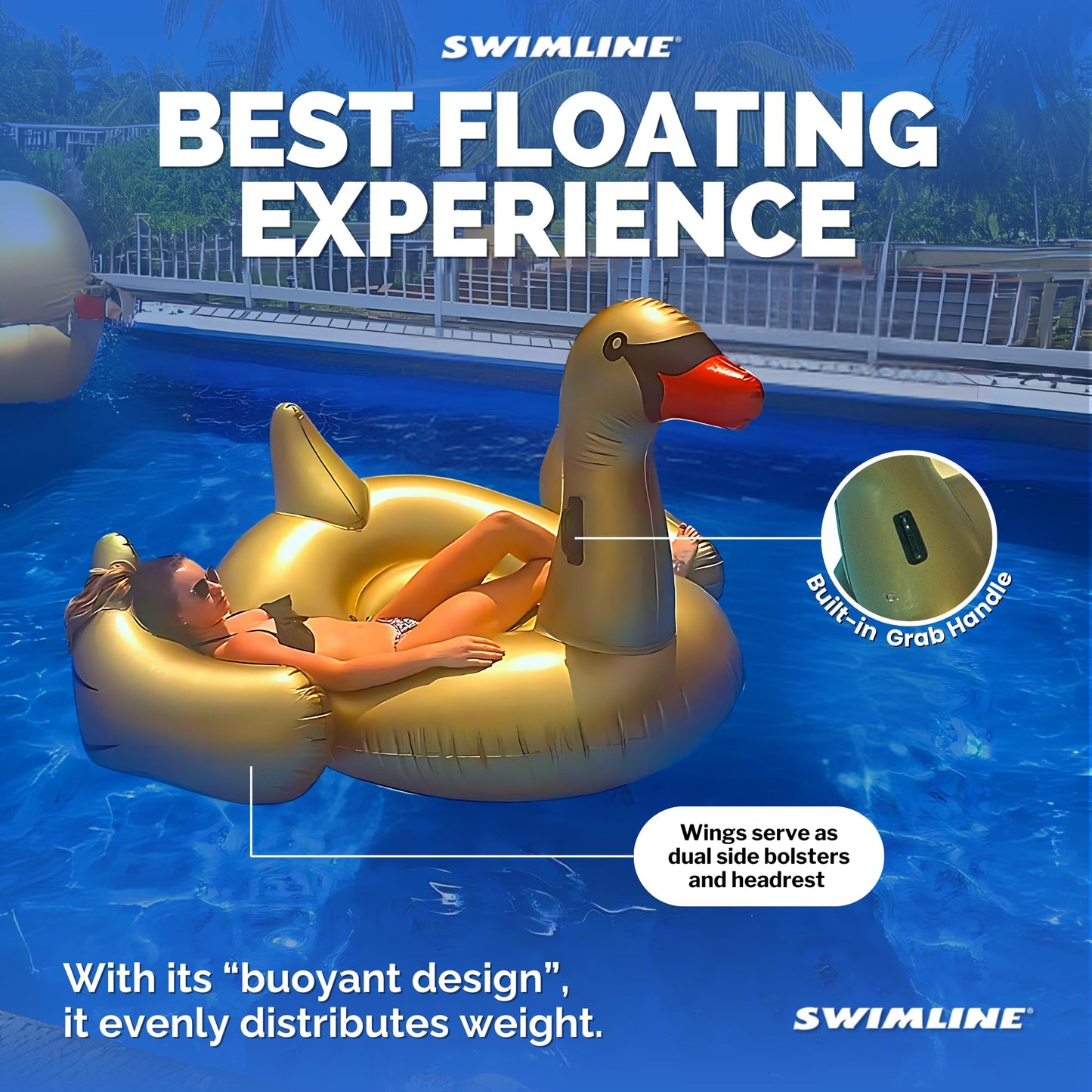 Swimline Original 90701 Inflatable Golden Goose Pool Float — Large Ride-On Lounge with Stable Wings