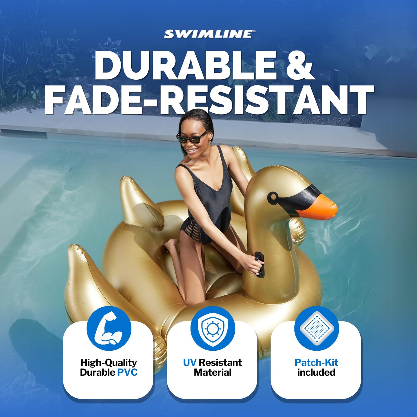 Swimline Original 90701 Inflatable Golden Goose Pool Float — Large Ride-On Lounge with Stable Wings