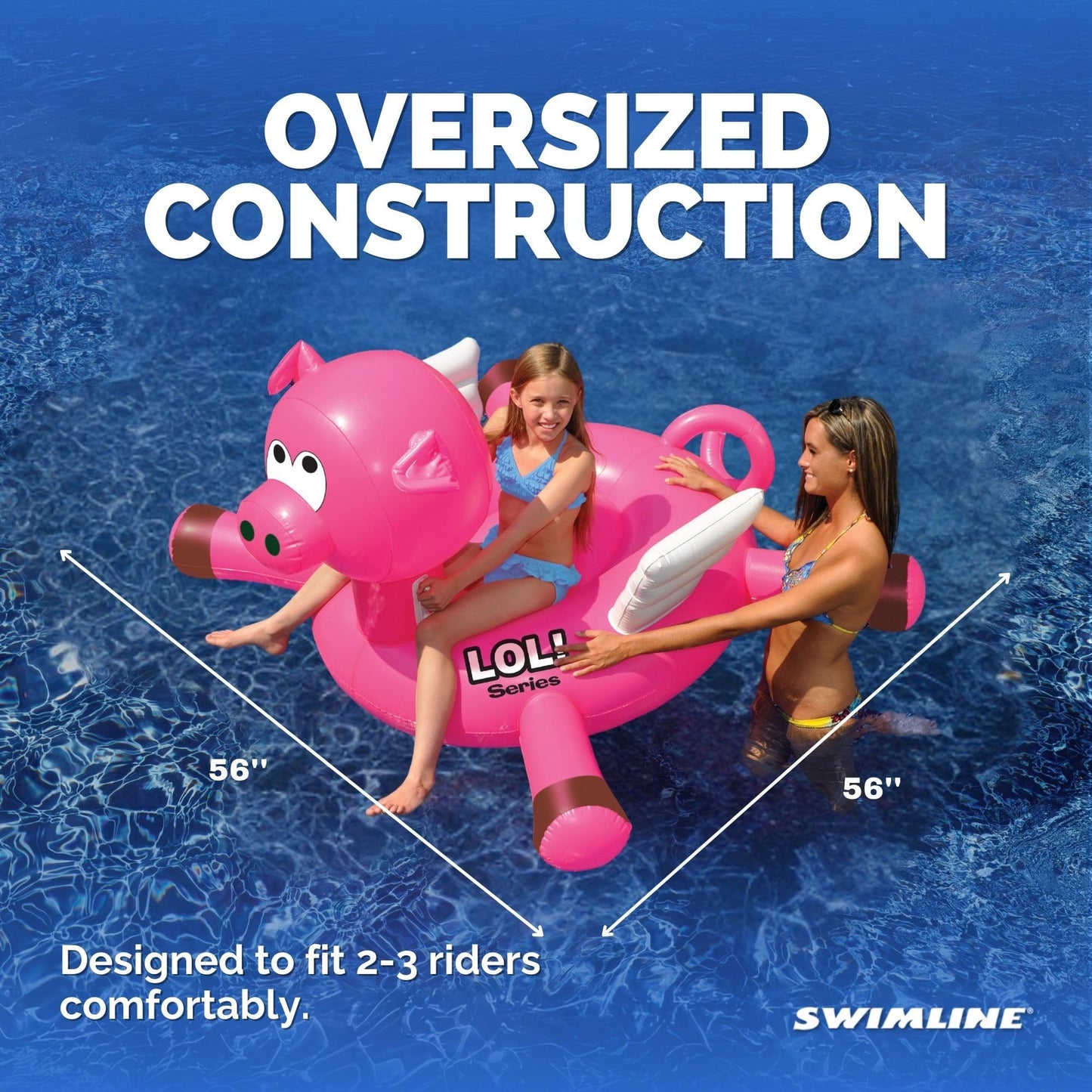 Swimline Original 90266 Giant LOL Pig Pool Float - Oversized Ride-On Lounger with Stable Legs & Wings