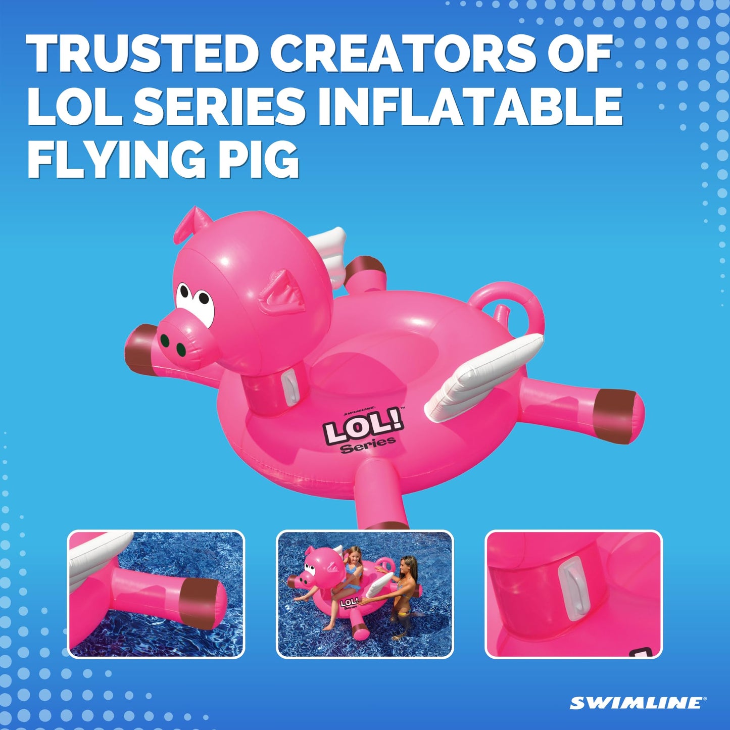 Swimline Original 90266 Giant LOL Pig Pool Float - Oversized Ride-On Lounger with Stable Legs & Wings