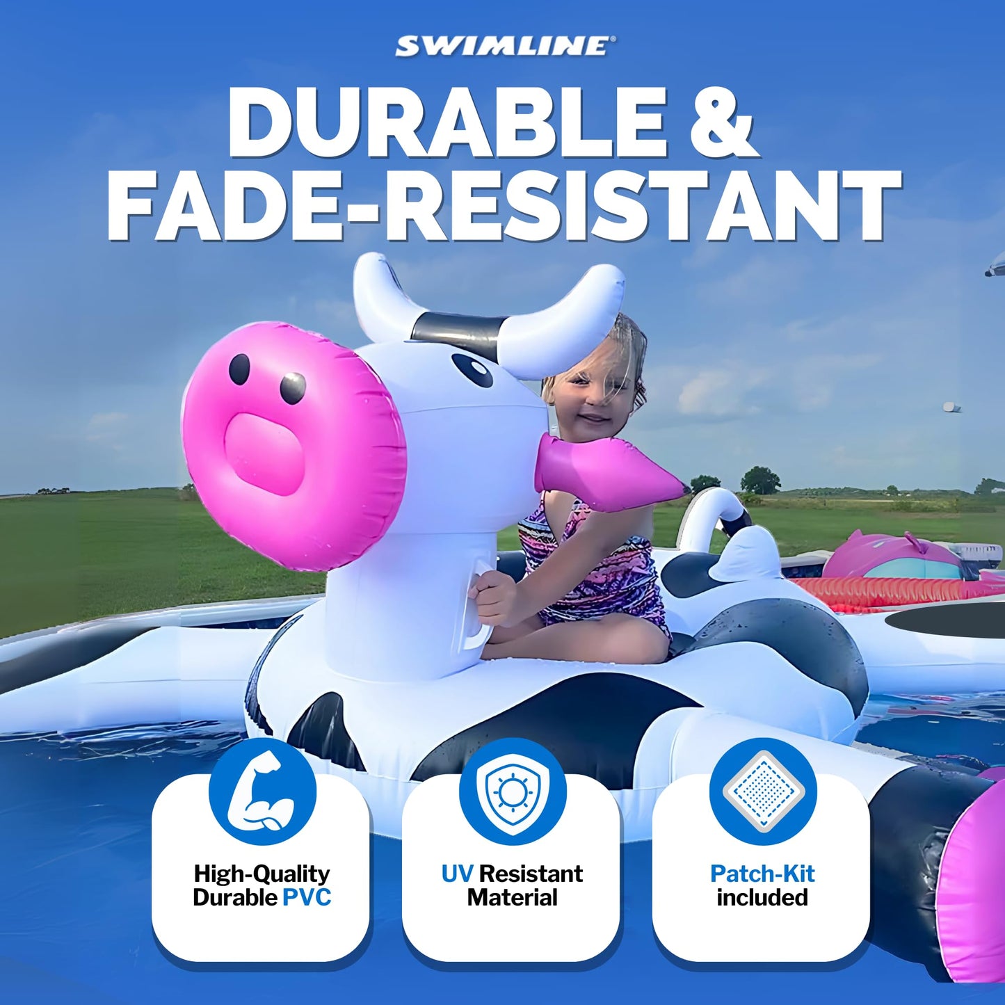 Swimline Original 90268 Giant Inflatable LOL Cow Pool Float – Ride-On Lounge with Stable Base