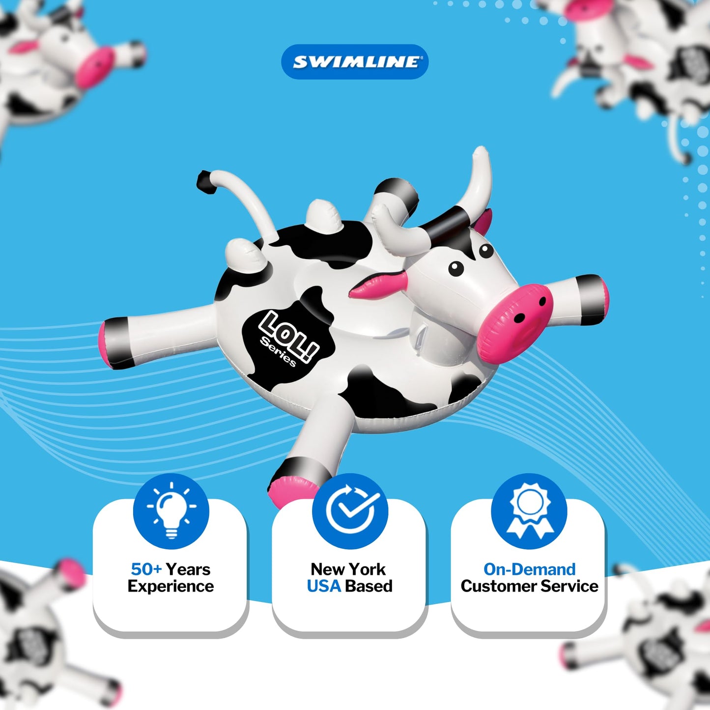 Swimline Original 90268 Giant Inflatable LOL Cow Pool Float – Ride-On Lounge with Stable Base
