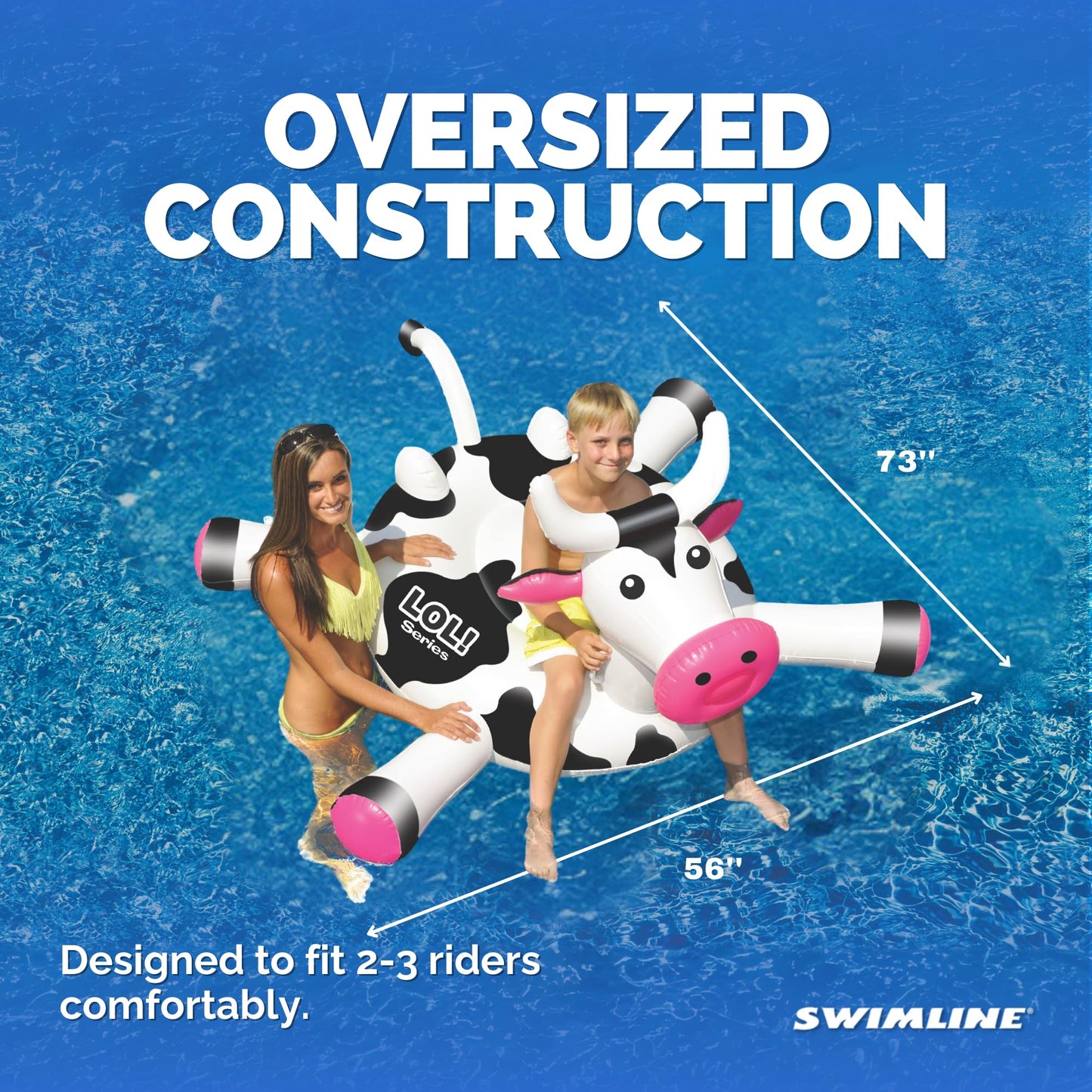 Swimline Original 90268 Giant Inflatable LOL Cow Pool Float – Ride-On Lounge with Stable Base