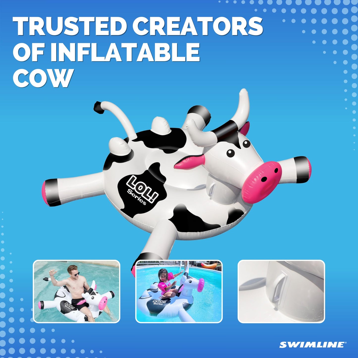 Swimline Original 90268 Giant Inflatable LOL Cow Pool Float – Ride-On Lounge with Stable Base