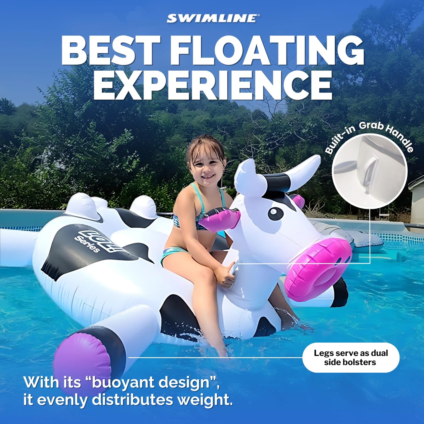 Swimline Original 90268 Giant Inflatable LOL Cow Pool Float – Ride-On Lounge with Stable Base