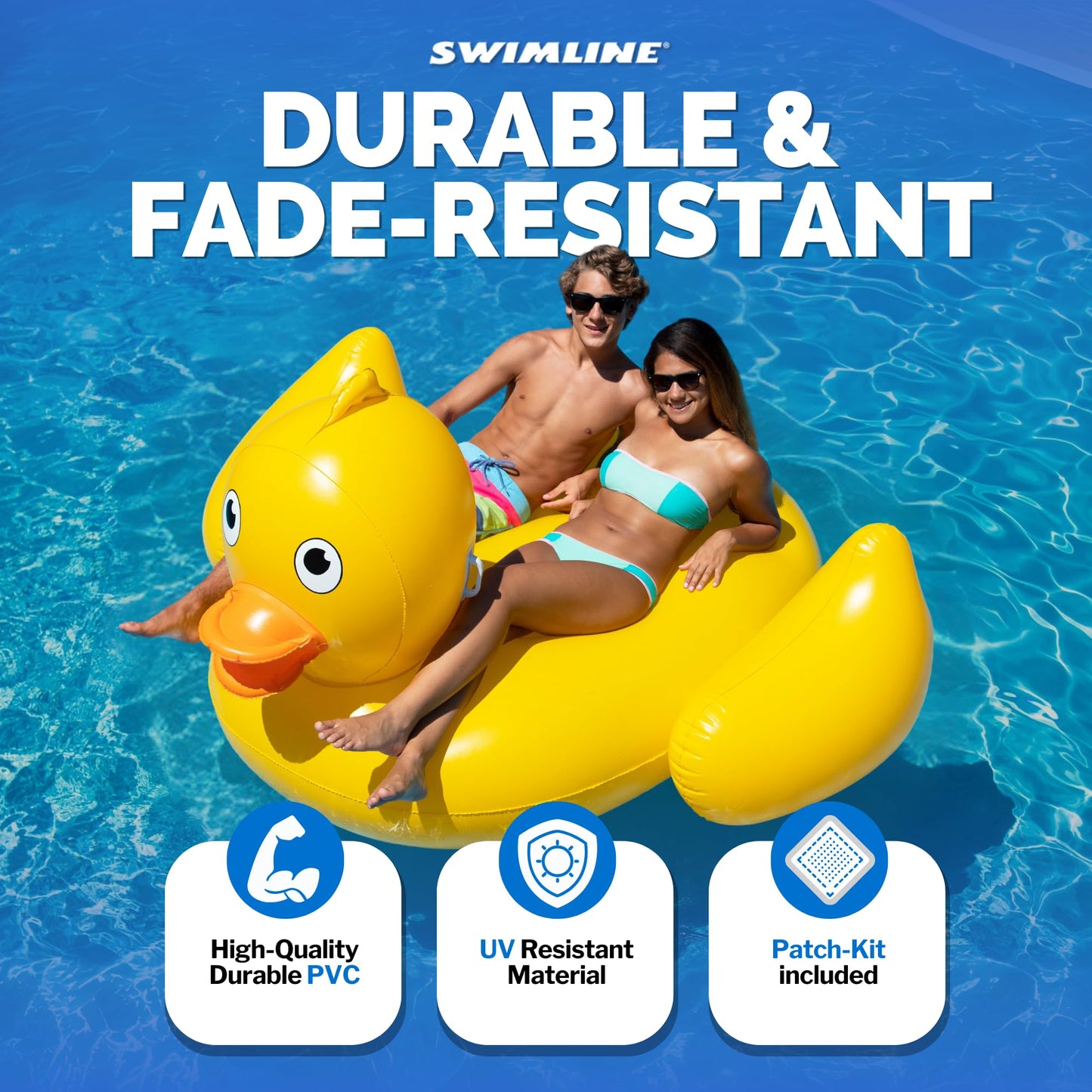Swimline Original 90620 Giant Inflatable Lucky Ducky Pool Float – Oversized Ride-On Lounge Float