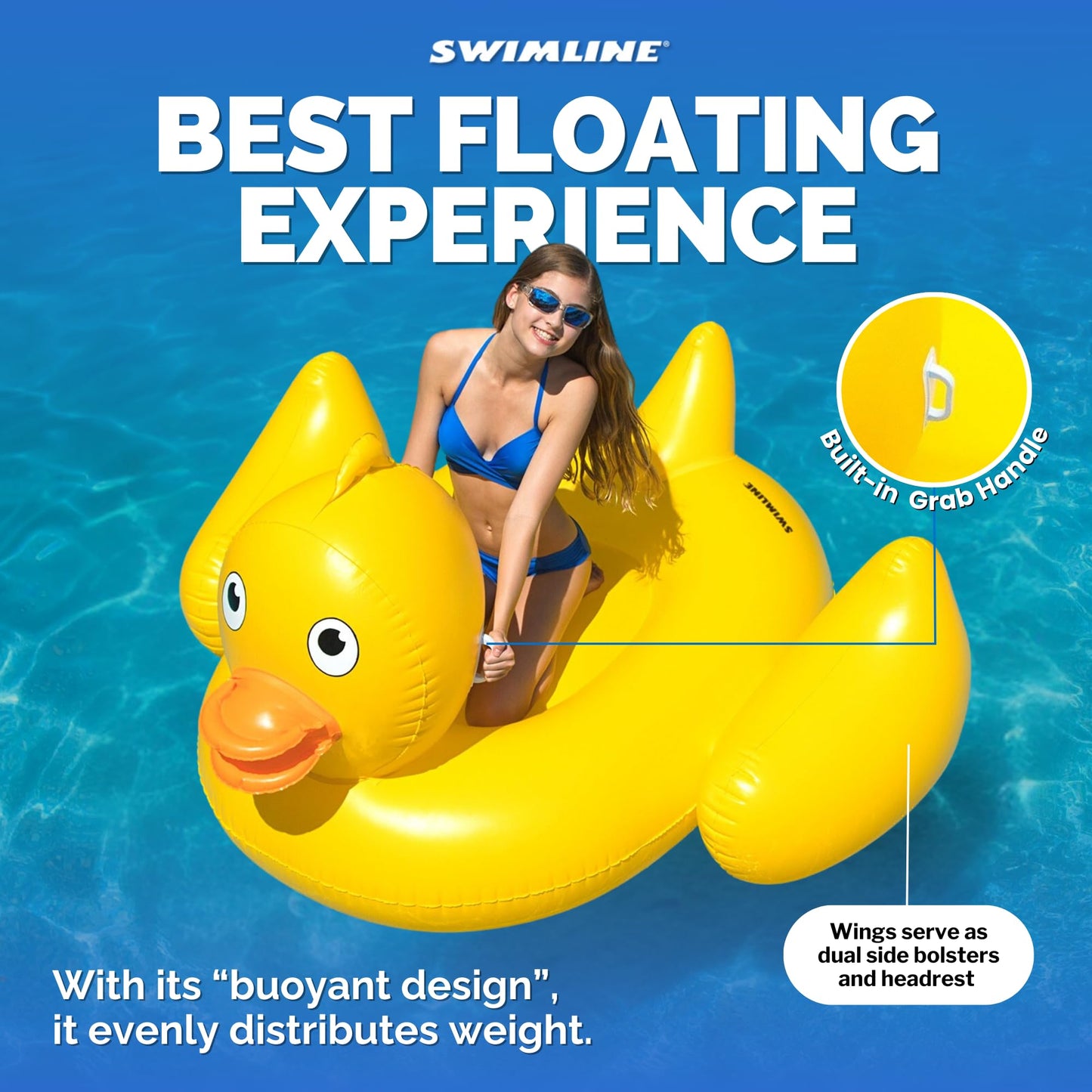 Swimline Original 90620 Giant Inflatable Lucky Ducky Pool Float – Oversized Ride-On Lounge Float