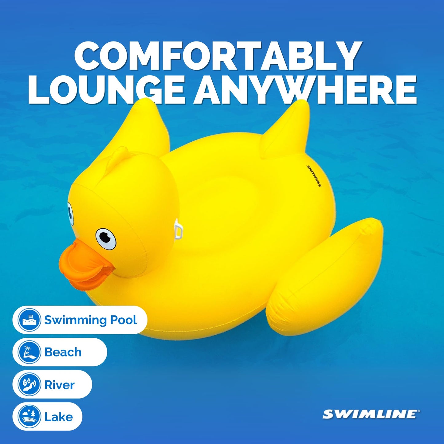 Swimline Original 90620 Giant Inflatable Lucky Ducky Pool Float – Oversized Ride-On Lounge Float