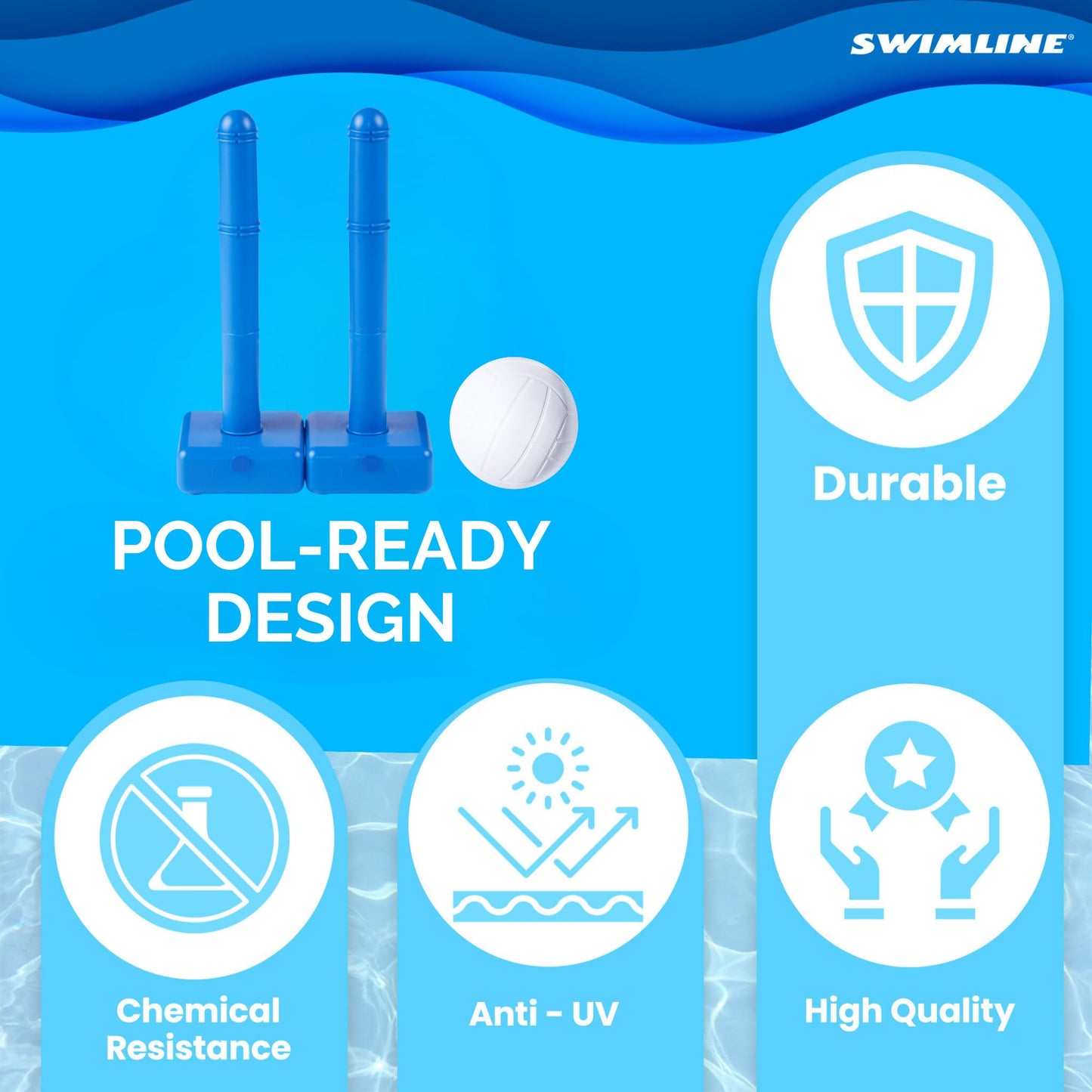 Swimline Original Pool Volleyball Net Game Set — Adjustable Up To 20 Ft, 2 Water-Fill Bases, Ball