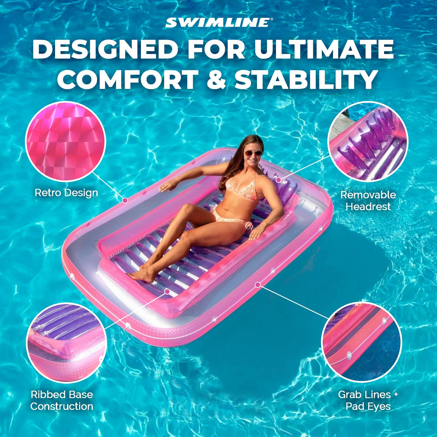 Swimline Original Suntan Tub Classic Edition Inflatable Lounger – Pink & Purple