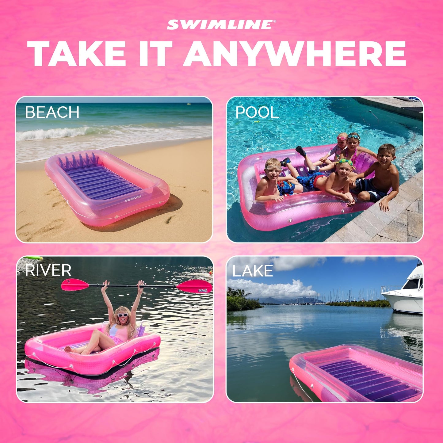 Swimline Original Suntan Tub Classic Edition Inflatable Lounger – Pink & Purple
