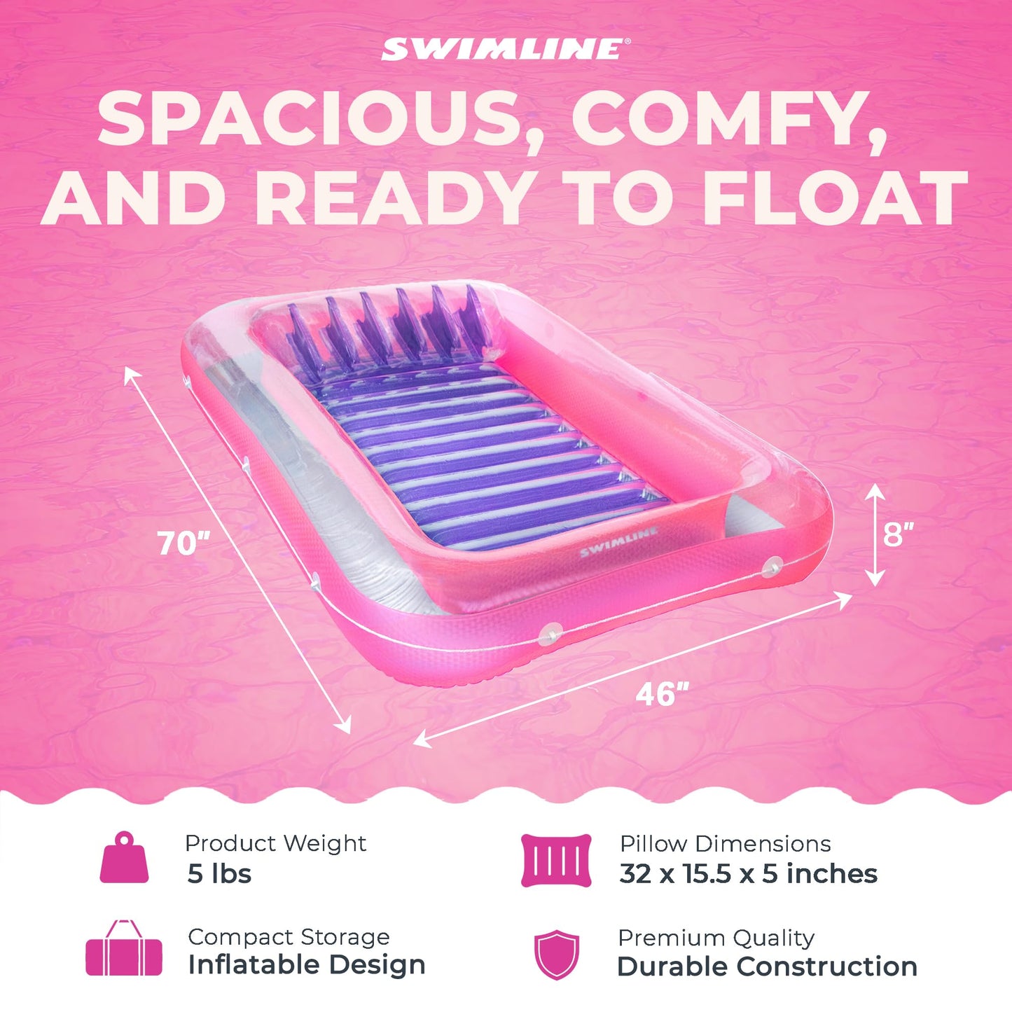 Swimline Original Suntan Tub Classic Edition Inflatable Lounger – Pink & Purple