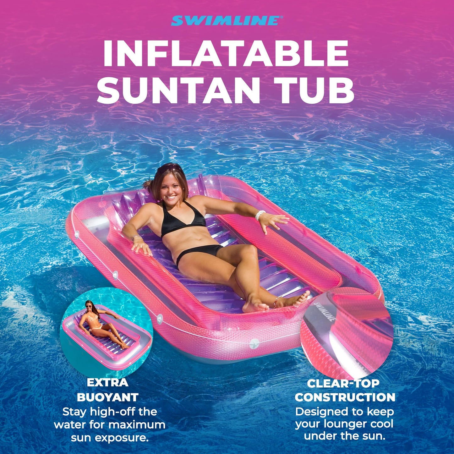 Swimline Original Suntan Tub Classic Edition Inflatable Lounger – Pink & Purple