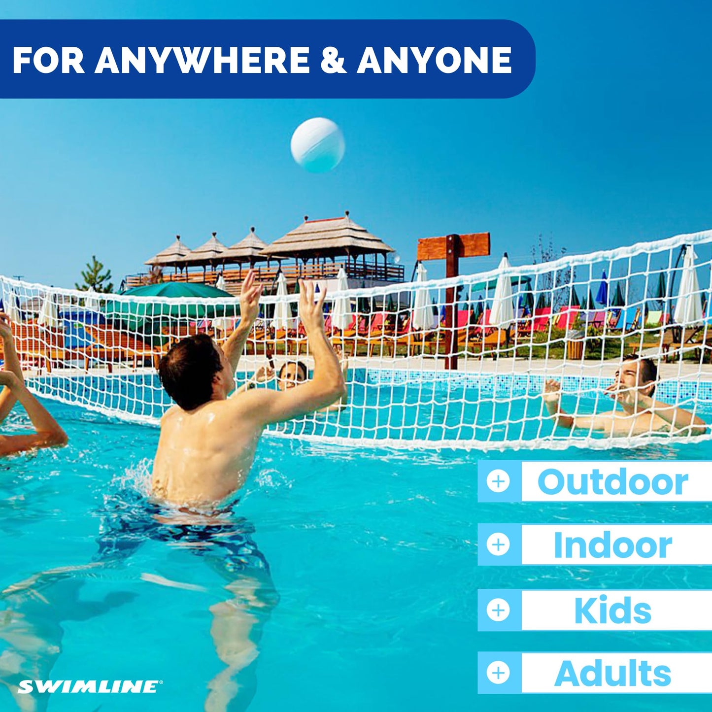 Swimline Original Pool Volleyball Net Game Set — Adjustable Up To 20 Ft, 2 Water-Fill Bases, Ball