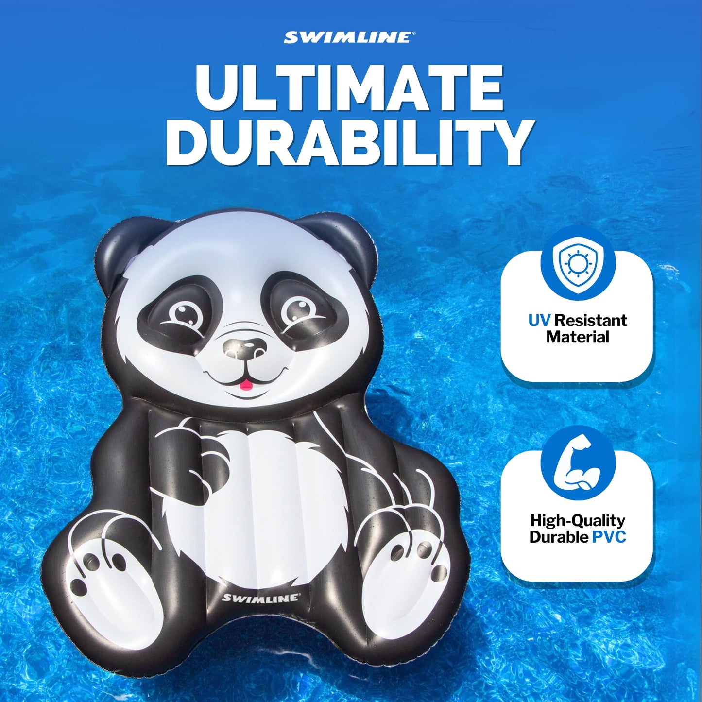 Swimline Inflatable Panda Pool Float – Black/White, 71 x 50 x 8 in