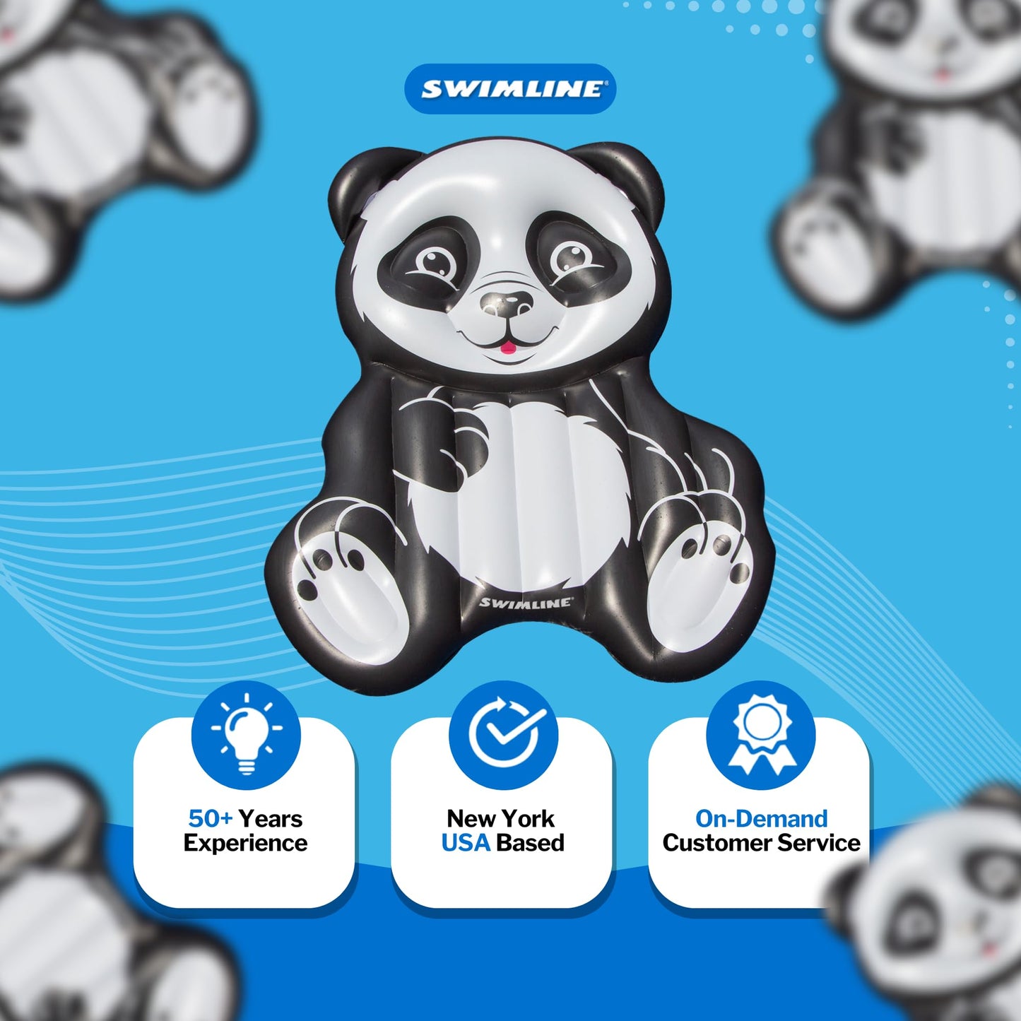 Swimline Inflatable Panda Pool Float – Black/White, 71 x 50 x 8 in