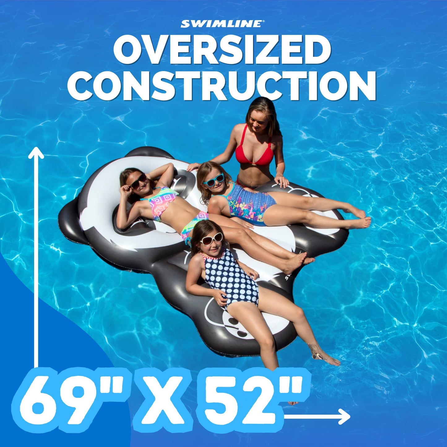 Swimline Inflatable Panda Pool Float – Black/White, 71 x 50 x 8 in