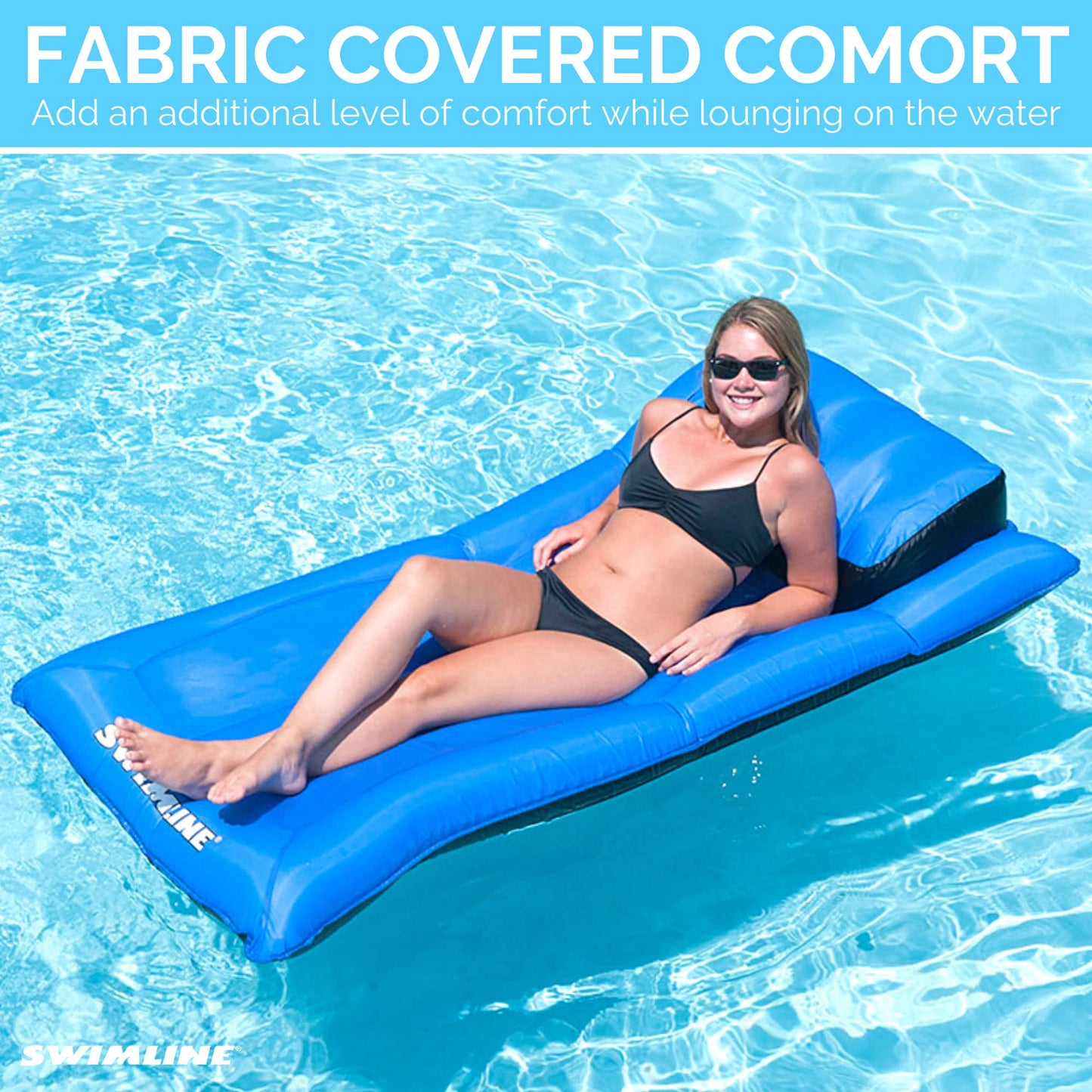 Swimline Original Fabric-Covered Pool Float Mattress – Large Lounger with Headrest