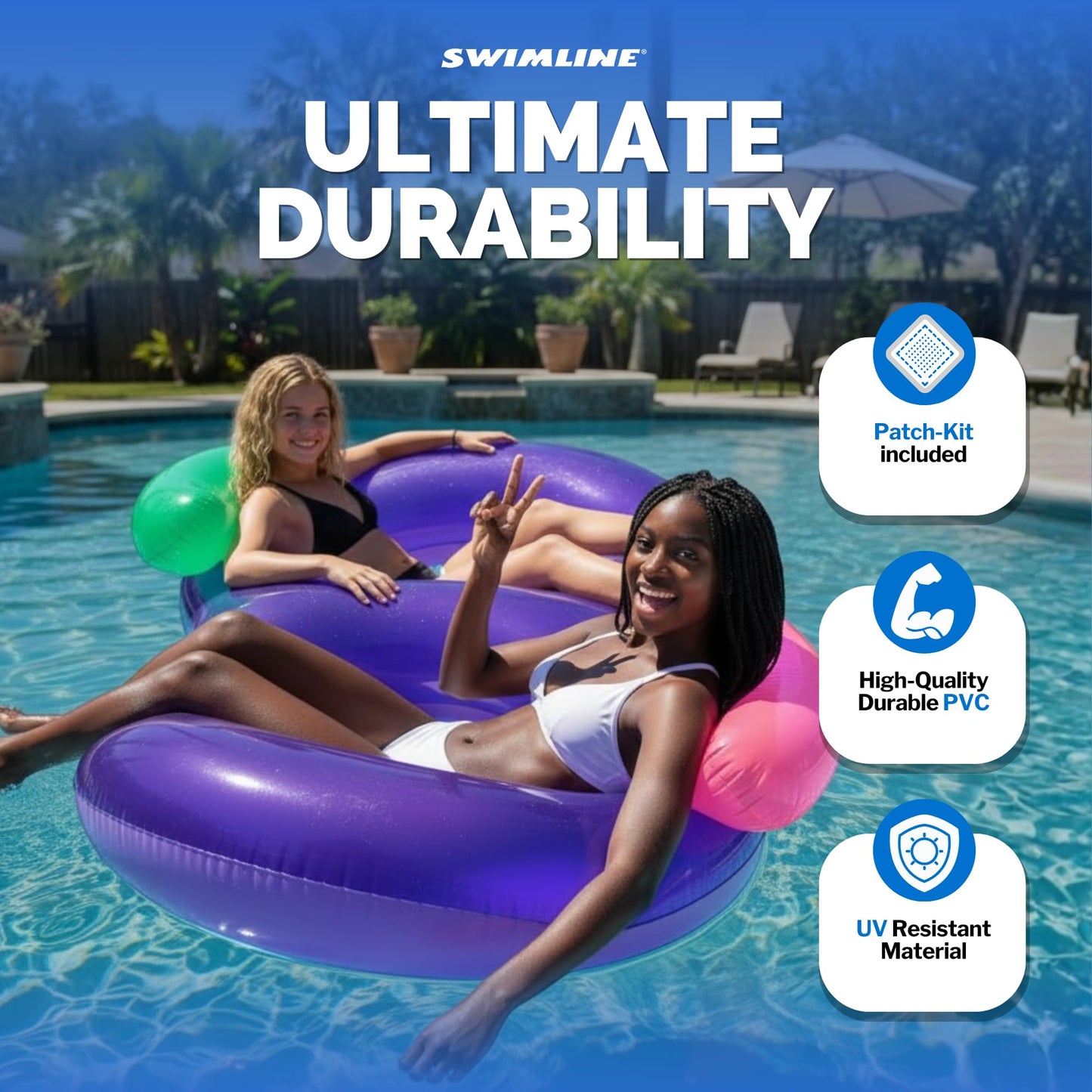 Swimline Side by Side Pool Lounger Float – Durable Double Backrest Lounge for Pools