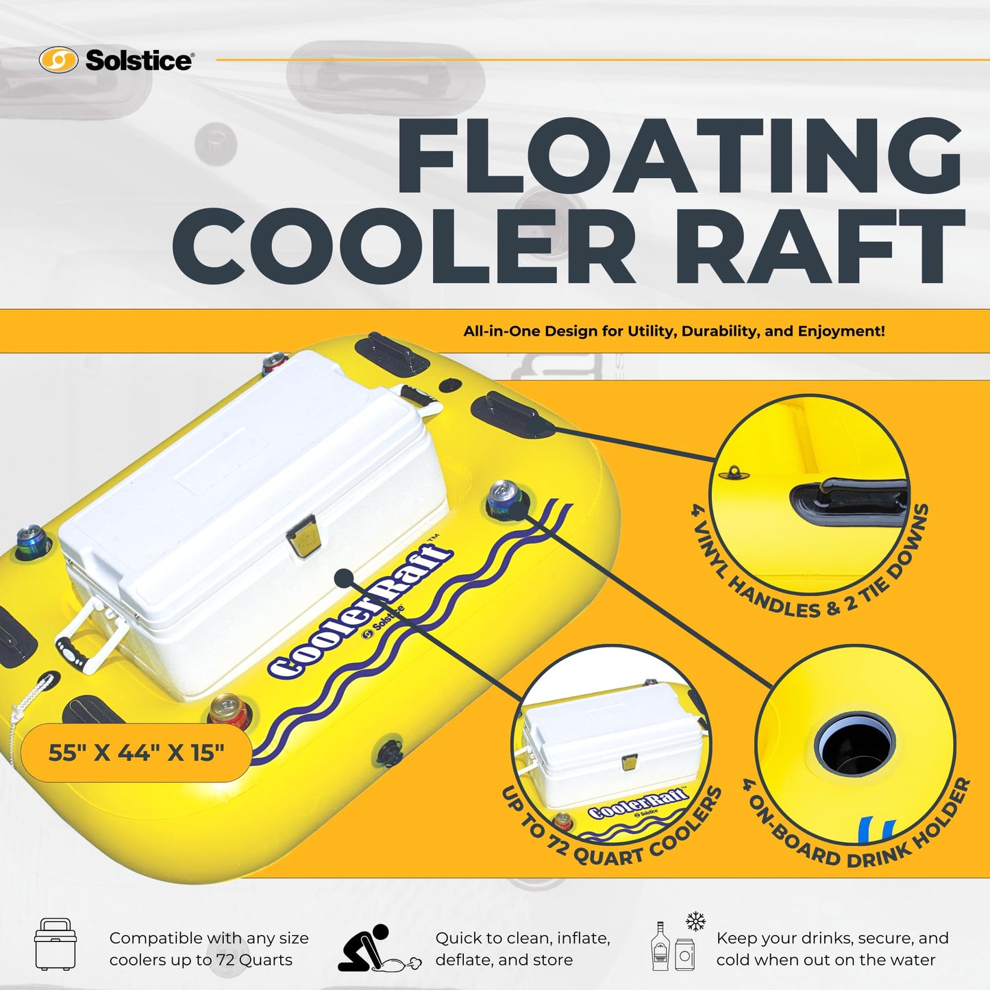 Swimline SOLSTICE Inflatable Cooler Raft – 55 Inch, Heavy-Duty, Four Cupholders