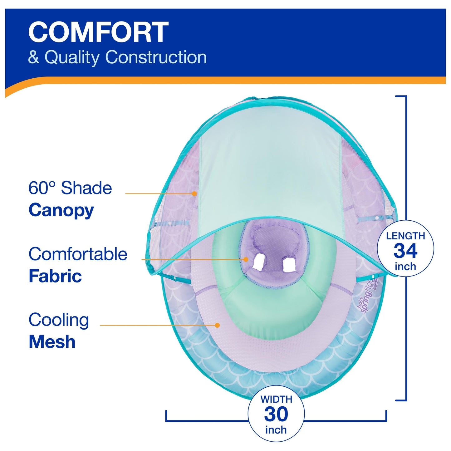 SwimWays Baby Spring Float Mermaid Canopy – 9-24 Months | UPF Protection | Hyper-Flate