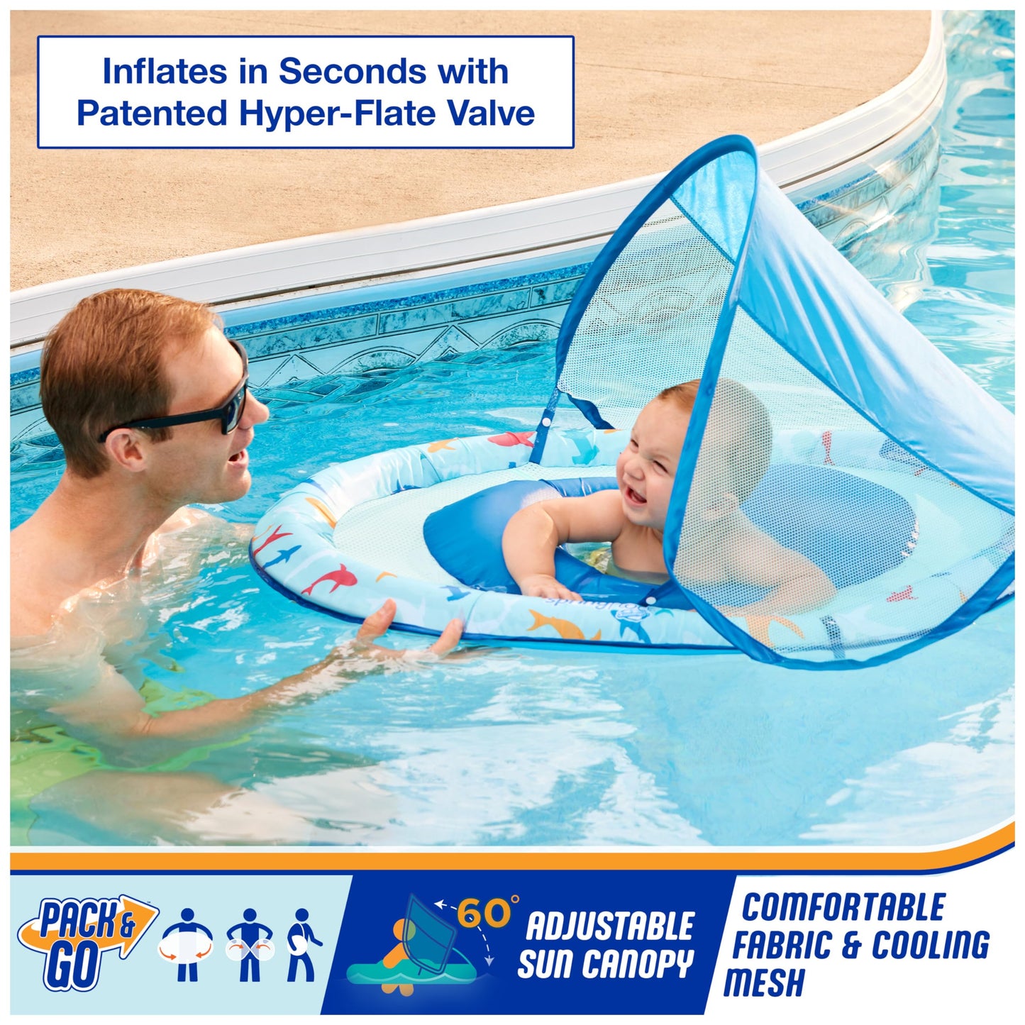 SwimWays Baby Spring Float Shark with Canopy | Safe Water Play for 9–24 Months