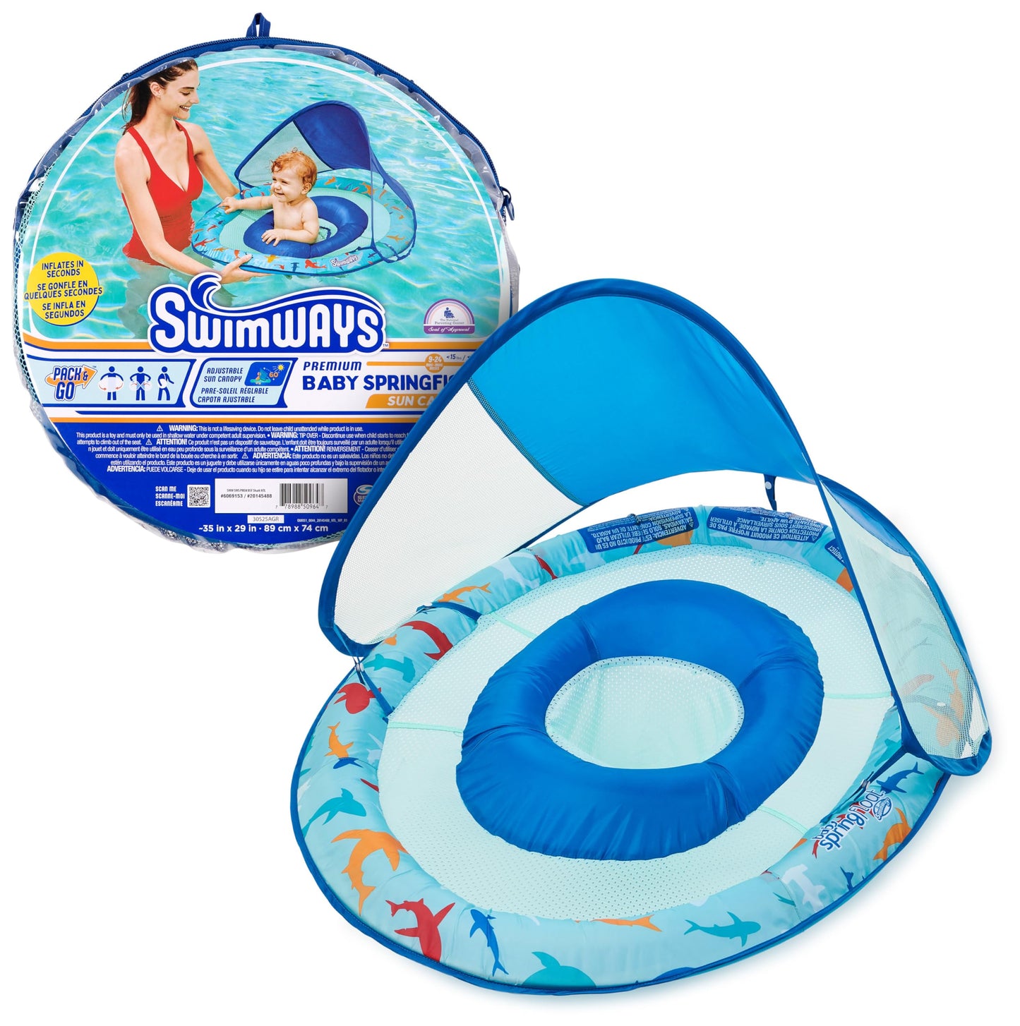 SwimWays Baby Spring Float Shark with Canopy | Safe Water Play for 9–24 Months