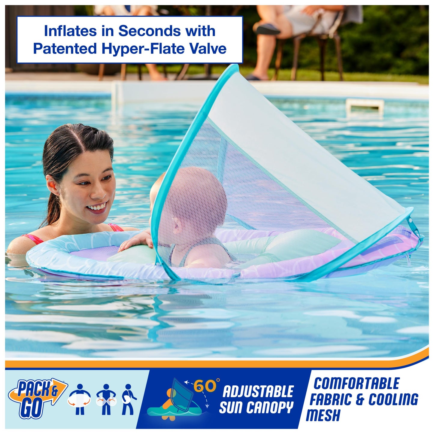 SwimWays Baby Spring Float Mermaid Canopy – 9-24 Months | UPF Protection | Hyper-Flate