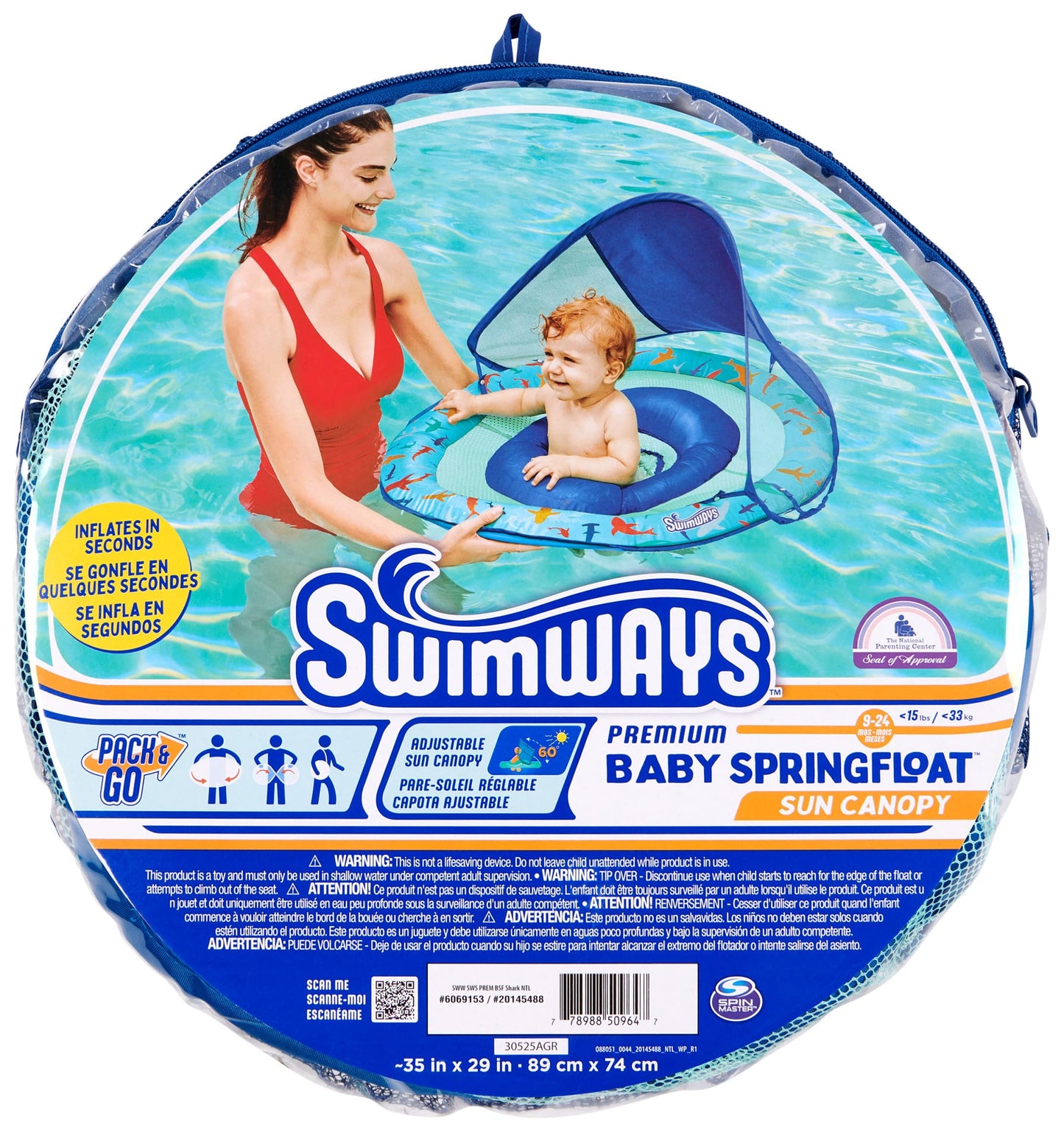 SwimWays Baby Spring Float Shark with Canopy | Safe Water Play for 9–24 Months