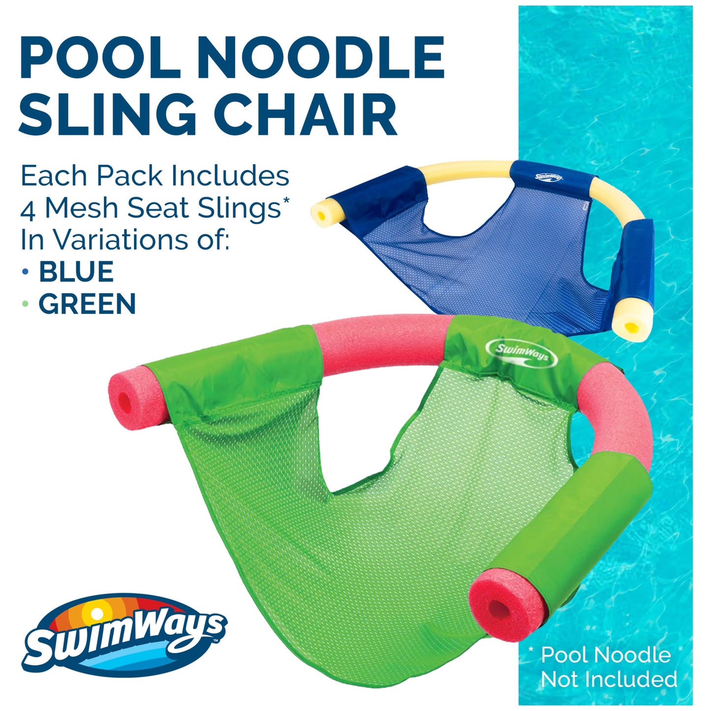 SwimWays Mesh Floating Pool Chair Noodle Slings (4 Pack) – No Inflation Needed