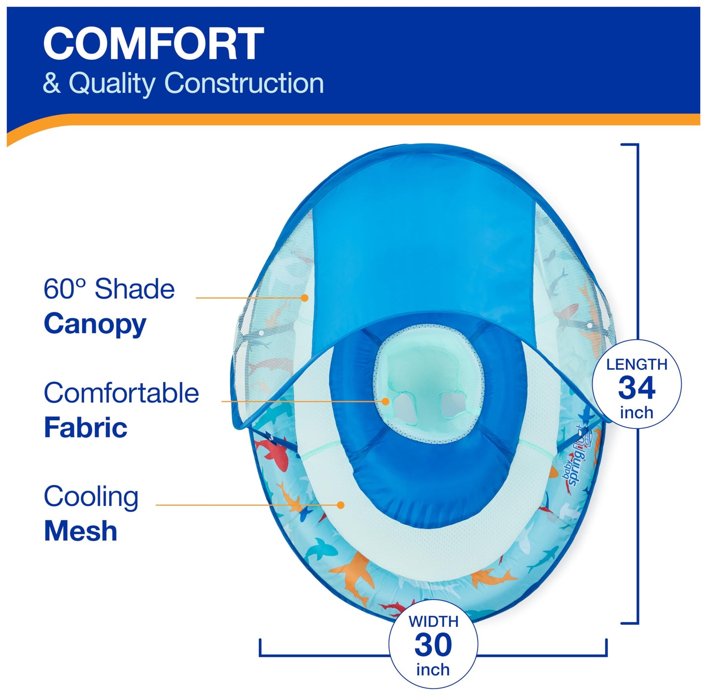 SwimWays Baby Spring Float Shark with Canopy | Safe Water Play for 9–24 Months