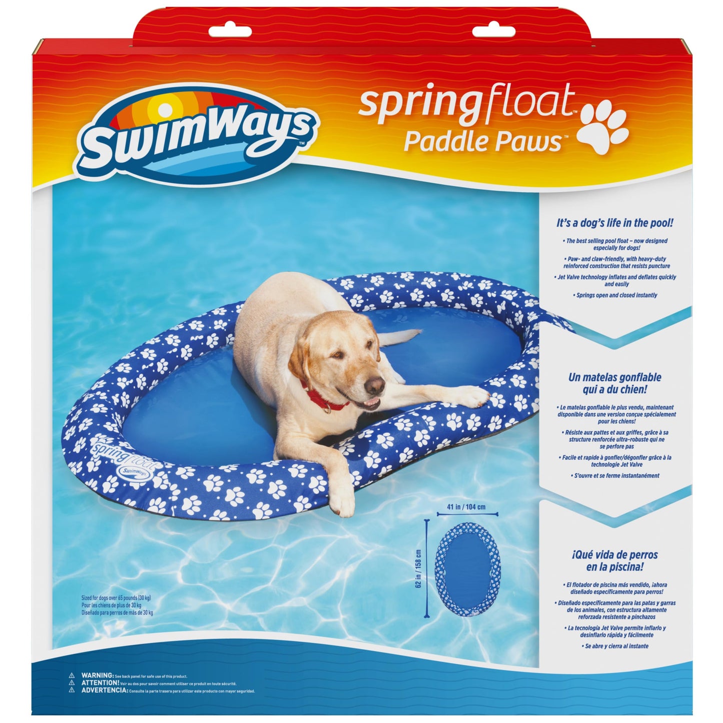 SwimWays Paddle Paws Spring Float Dog Raft – Large 65+ lbs, Blue