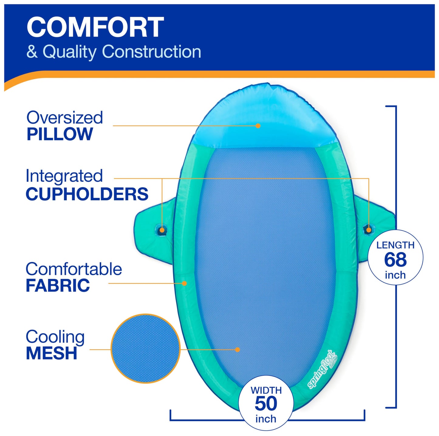 SwimWays Spring Float SunCatcher Pool Lounger – Aqua, Fast-Inflating Pool Float for Adults
