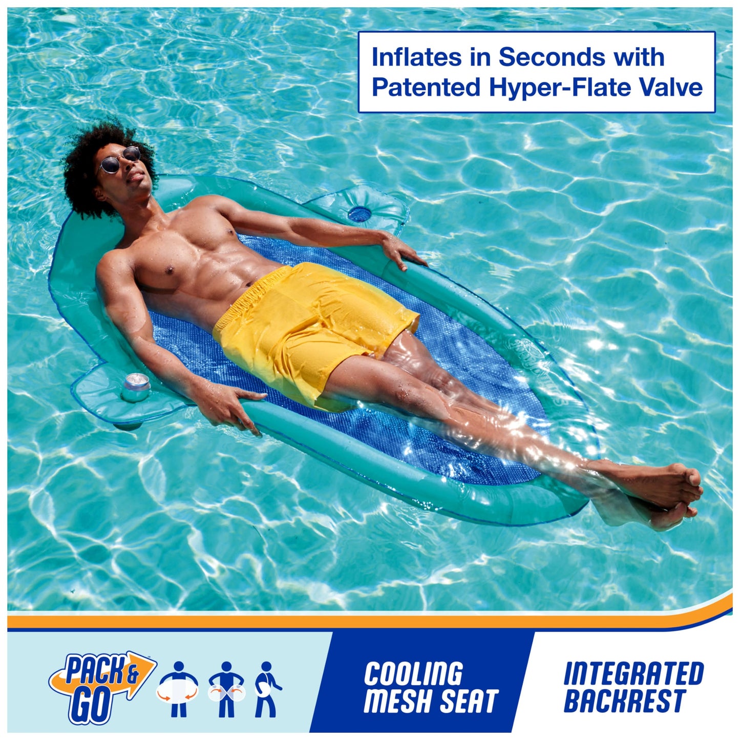 SwimWays Spring Float SunCatcher Pool Lounger – Aqua, Fast-Inflating Pool Float for Adults