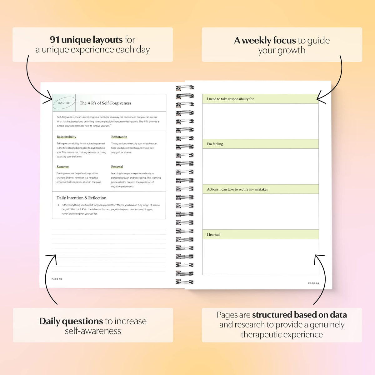 Switch Research Self-Love Journal – Mindfulness & Gratitude Journal for Women | Guided 91-Day Self-Care Notebook