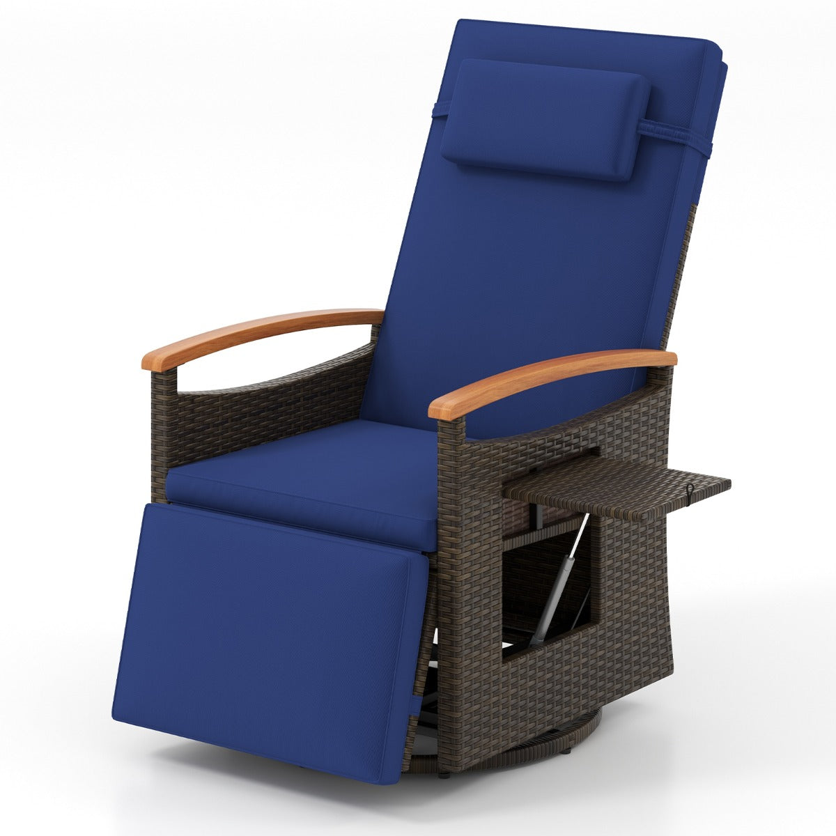 Outdoor 360° Swivel Rattan Recliner Chair with Adjustable Backrest and Footrest-Brown