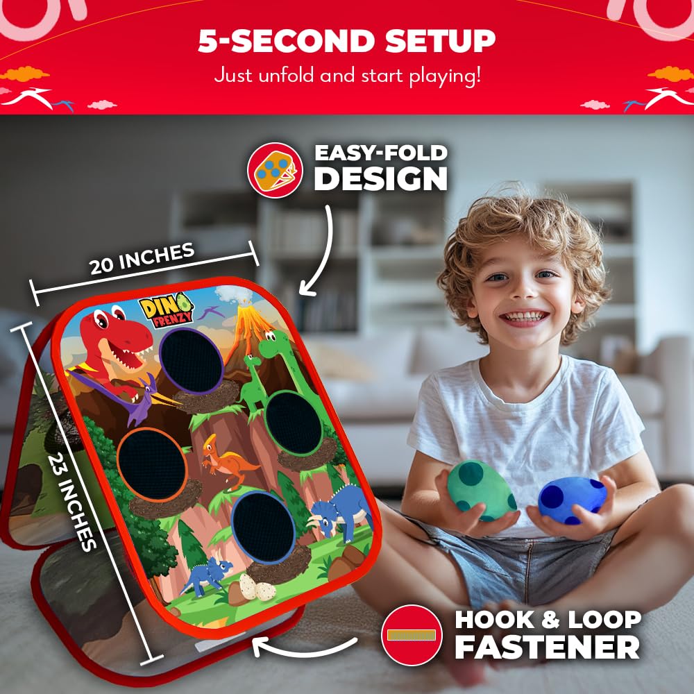 SWOOC Dino Frenzy™ | 2-in-1 Kids Corn Hole Game | 5-Second Setup