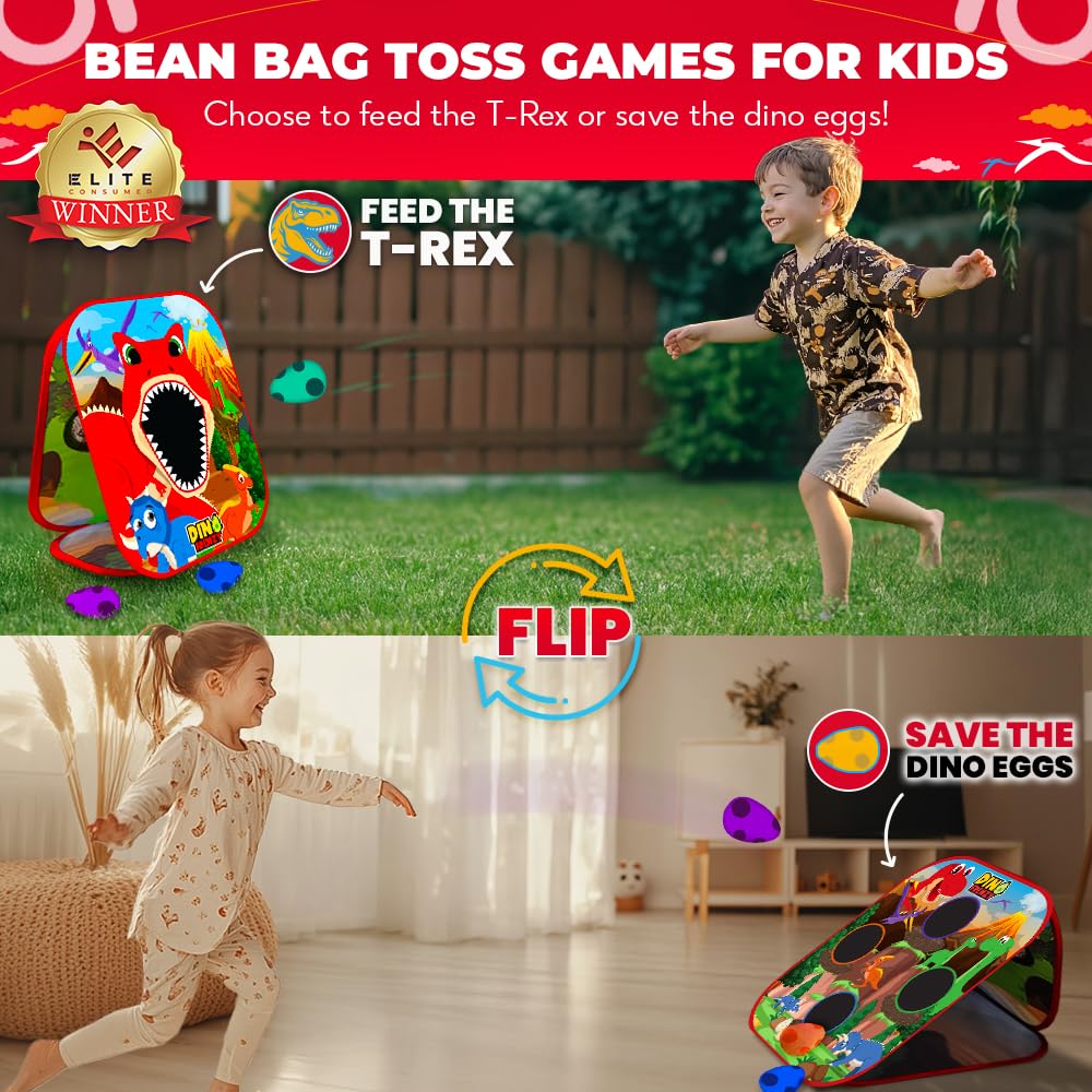 SWOOC Dino Frenzy™ | 2-in-1 Kids Corn Hole Game | 5-Second Setup