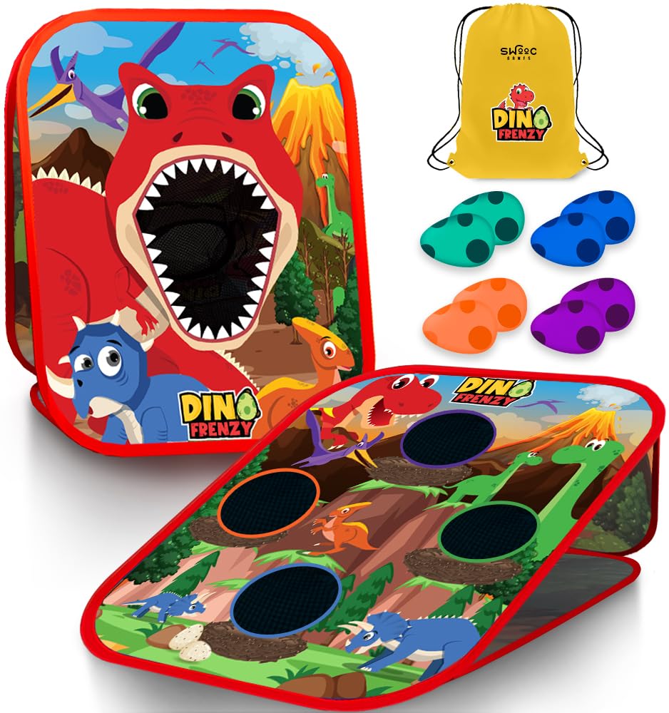 SWOOC Dino Frenzy™ | 2-in-1 Kids Corn Hole Game | 5-Second Setup
