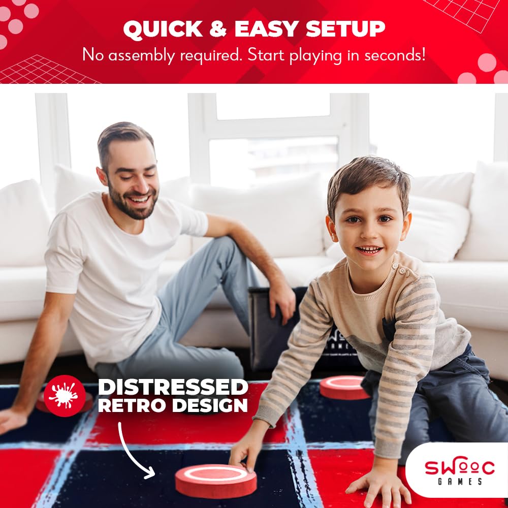 Swooc Games® 2-in-1 Giant Checkers & Tic Tac Toe Mat – 4x4 ft, Machine-Washable Canvas