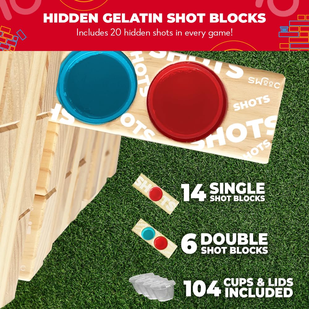 SWOOC Games Giant Tower Party Game with Hidden Jello Shots – Includes Cups, Lids & Carrying Case